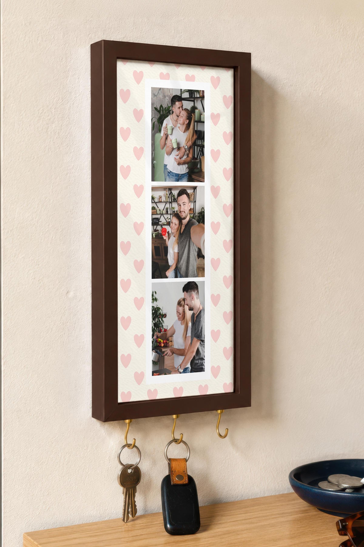 Kişiye Özel Tablo Anahtarlık, Photobooth Stili Kahverengi Fotoğraf Çerçevesi, Vintage Duvar Dekoru