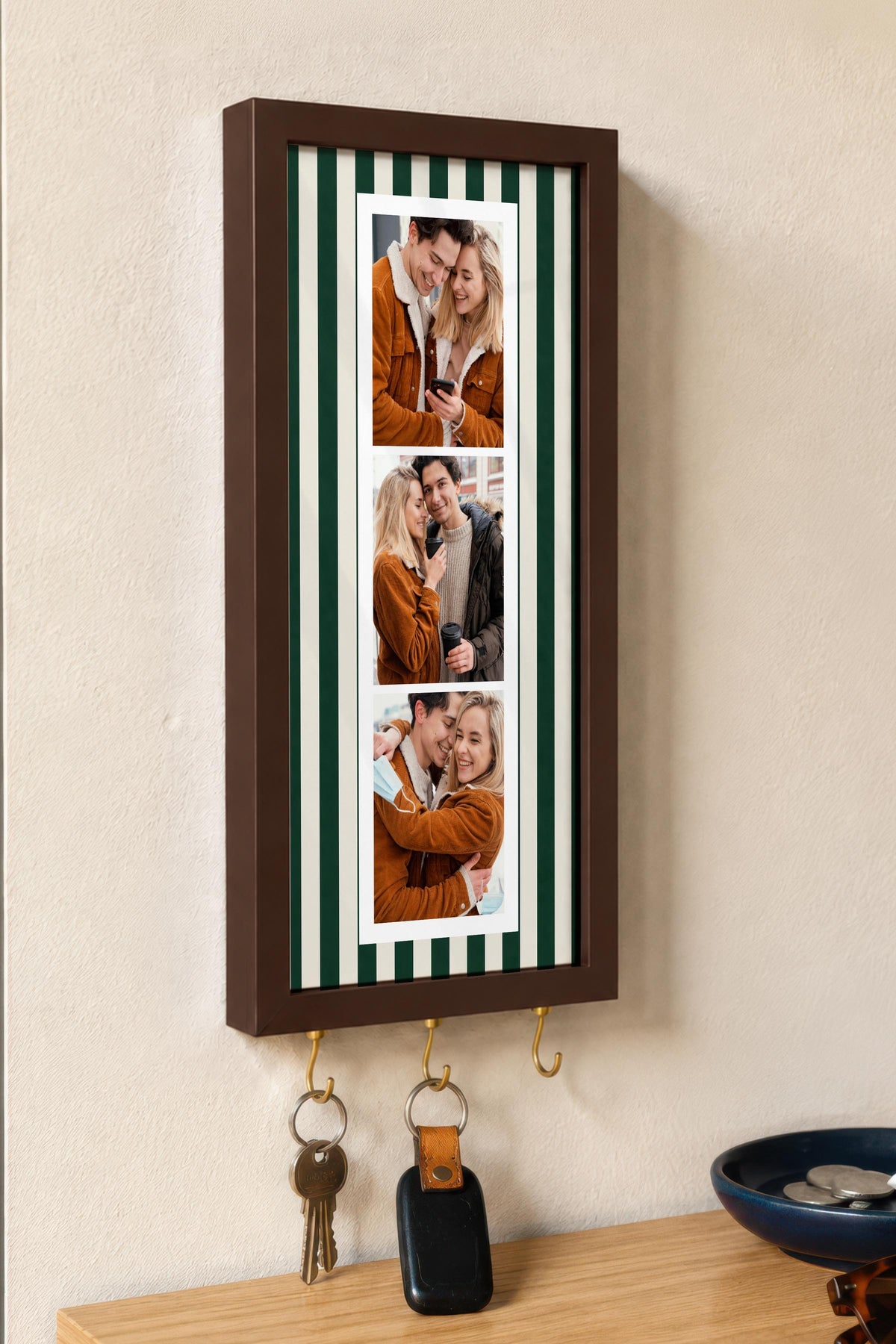 Kişiye Özel Tablo Anahtarlık, Photobooth Stili Kahverengi Fotoğraf Çerçevesi, Vintage Duvar Dekoru