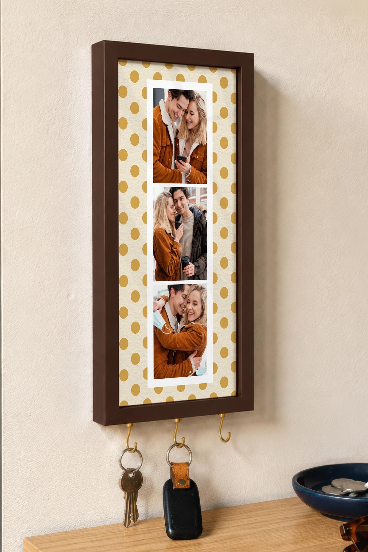 Kişiye Özel Tablo Anahtarlık, Photobooth Stili Kahverengi Fotoğraf Çerçevesi, Vintage Duvar Dekoru