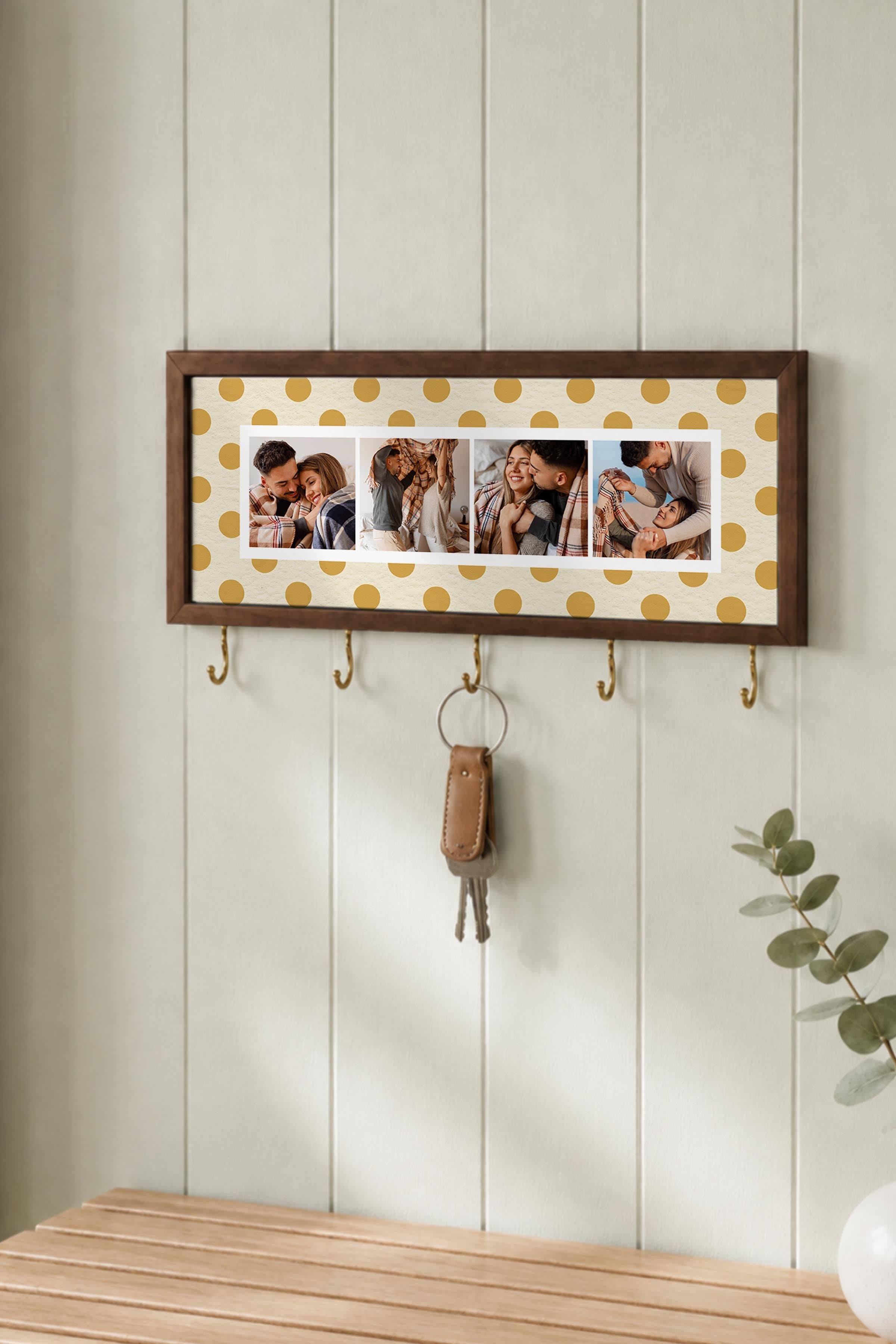 Kişiye Özel Tablo Anahtarlık, Photobooth Stili Kahverengi Fotoğraf Çerçevesi, Vintage Duvar Dekoru