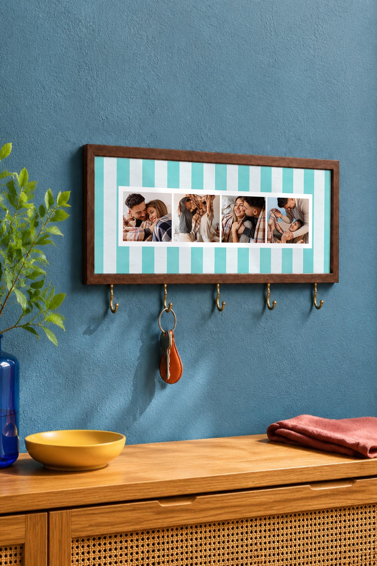 Kişiye Özel Tablo Anahtarlık, Photobooth Stili Kahverengi Fotoğraf Çerçevesi, Vintage Duvar Dekoru