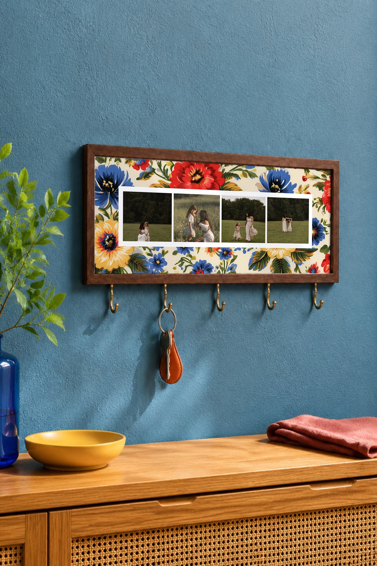 Kişiye Özel Tablo Anahtarlık, Photobooth Stili Kahverengi Fotoğraf Çerçevesi, Vintage Duvar Dekoru