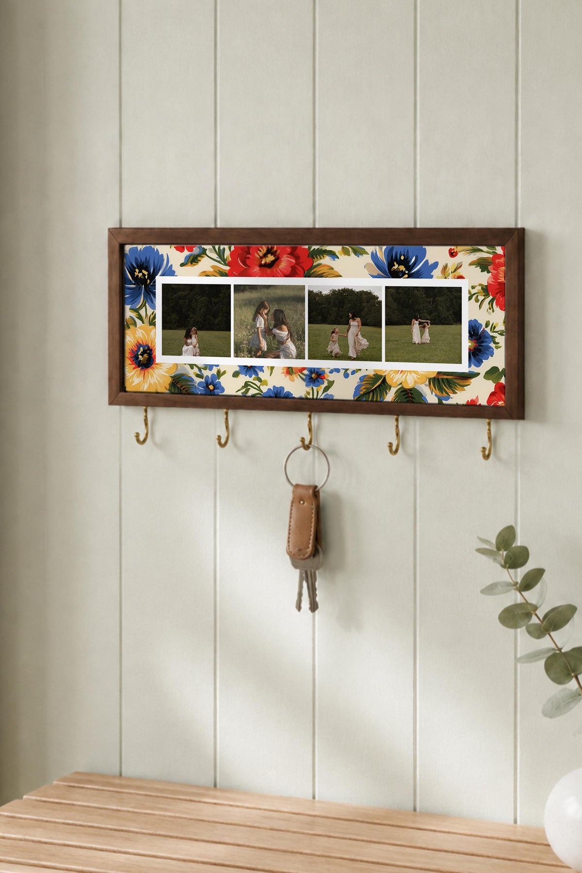 Kişiye Özel Tablo Anahtarlık, Photobooth Stili Kahverengi Fotoğraf Çerçevesi, Vintage Duvar Dekoru