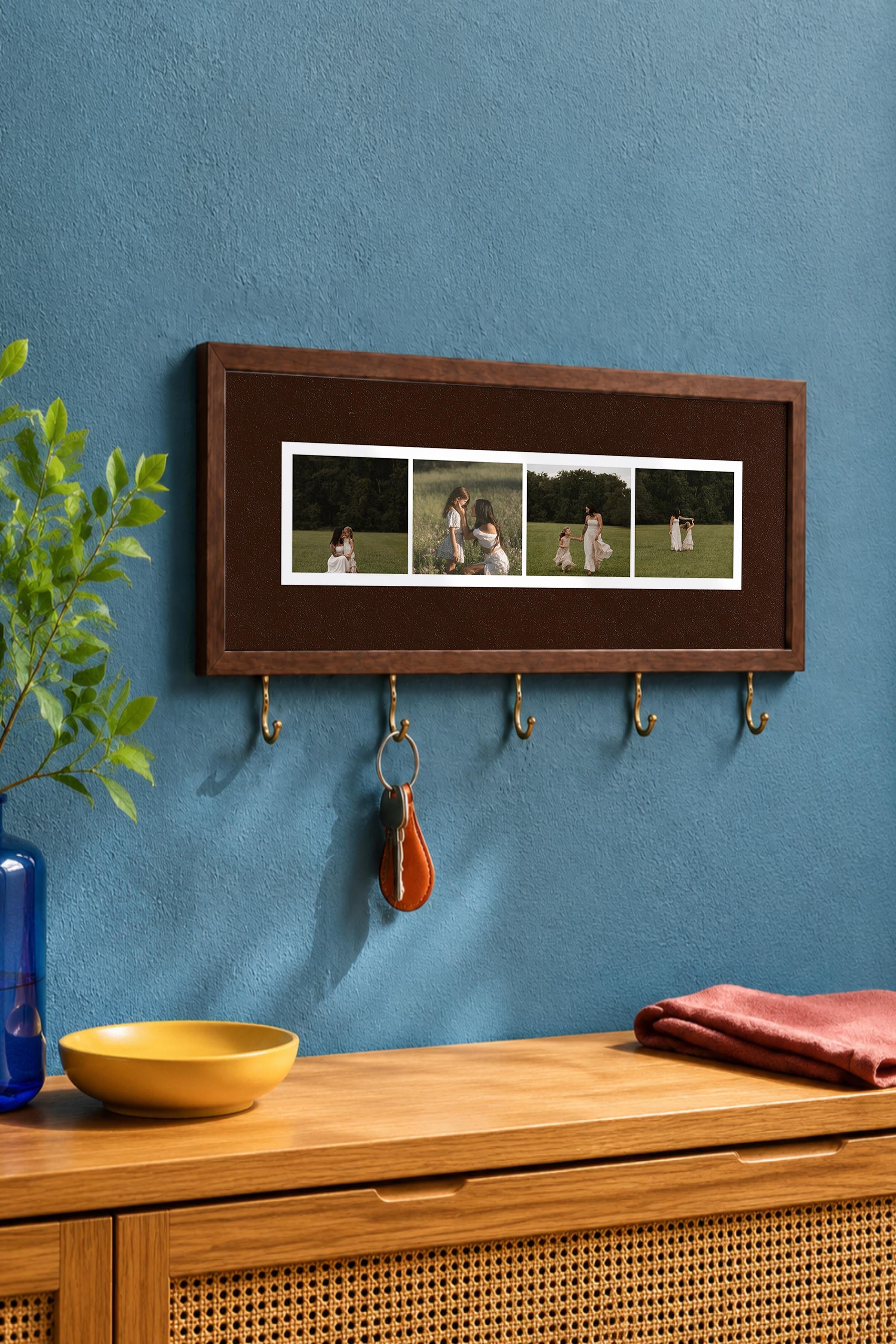 Kişiye Özel Tablo Anahtarlık, Photobooth Stili Kahverengi Fotoğraf Çerçevesi, Vintage Duvar Dekoru