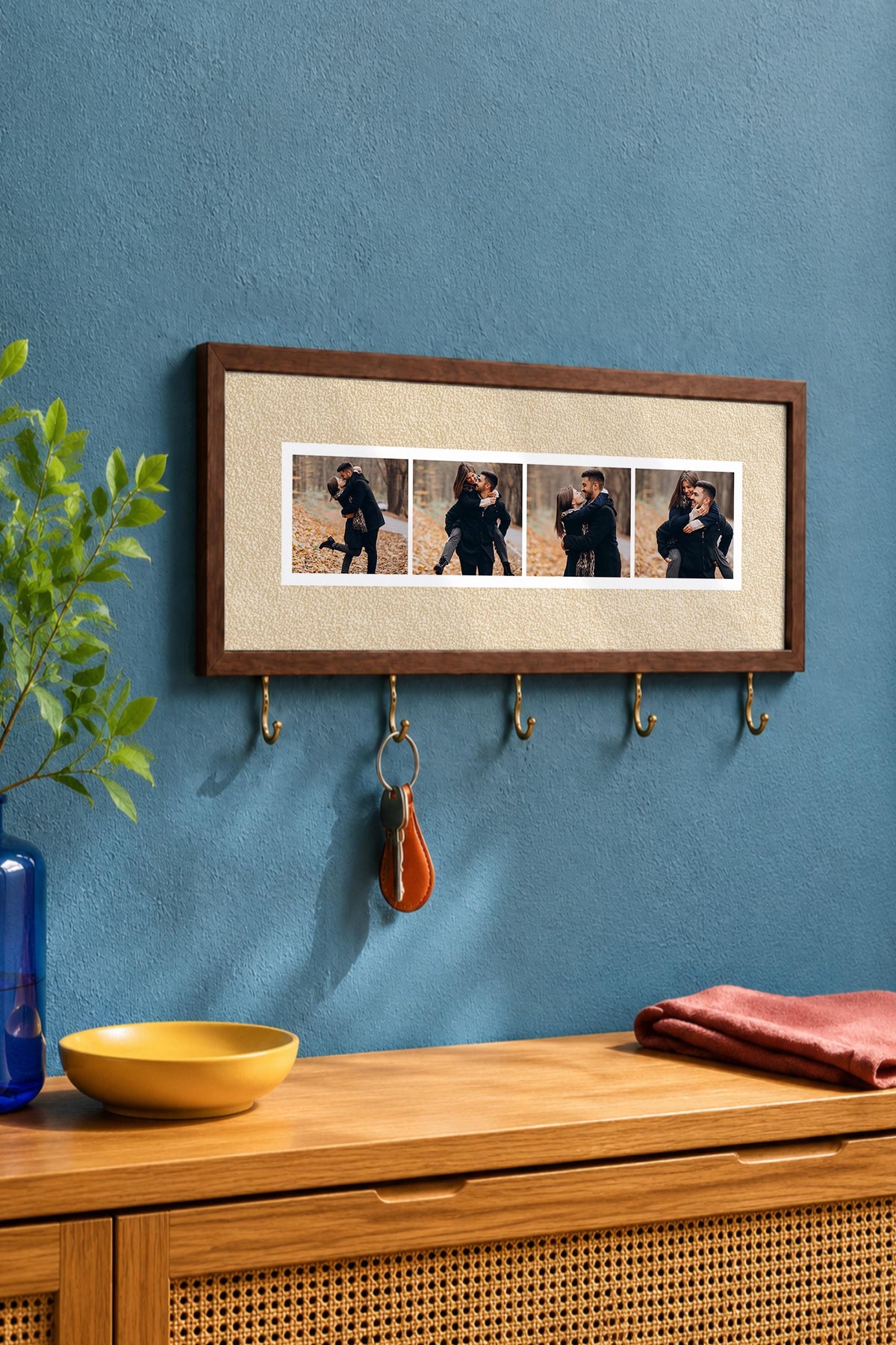 Kişiye Özel Tablo Anahtarlık, Photobooth Stili Kahverengi Fotoğraf Çerçevesi, Vintage Duvar Dekoru