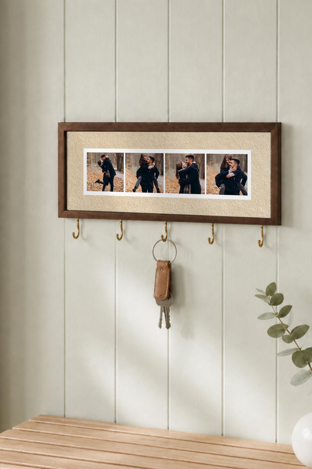 Kişiye Özel Tablo Anahtarlık, Photobooth Stili Kahverengi Fotoğraf Çerçevesi, Vintage Duvar Dekoru