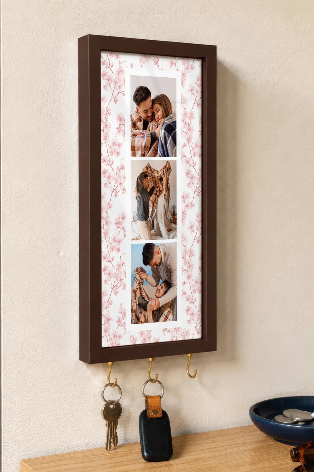 Kişiye Özel Tablo Anahtarlık, Photobooth Stili Kahverengi Fotoğraf Çerçevesi, Vintage Duvar Dekoru