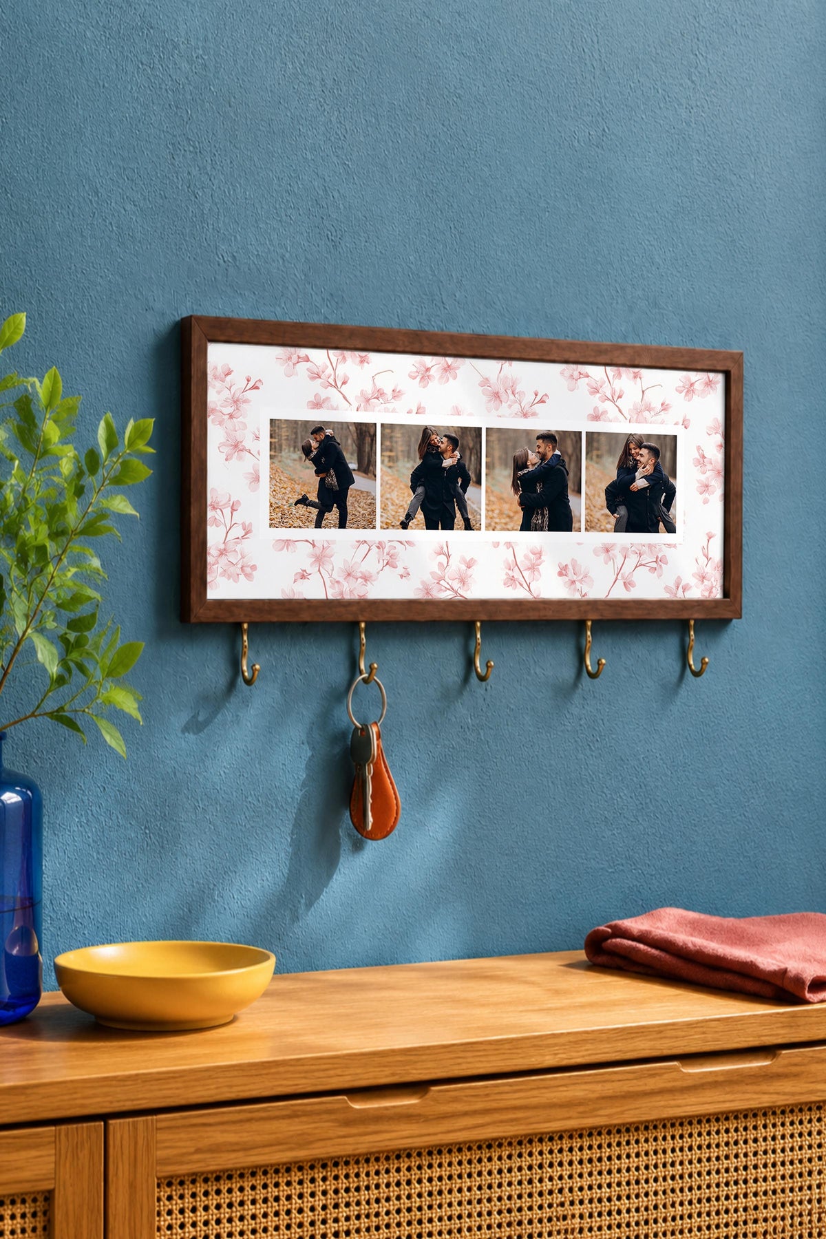 Kişiye Özel Tablo Anahtarlık, Photobooth Stili Kahverengi Fotoğraf Çerçevesi, Vintage Duvar Dekoru