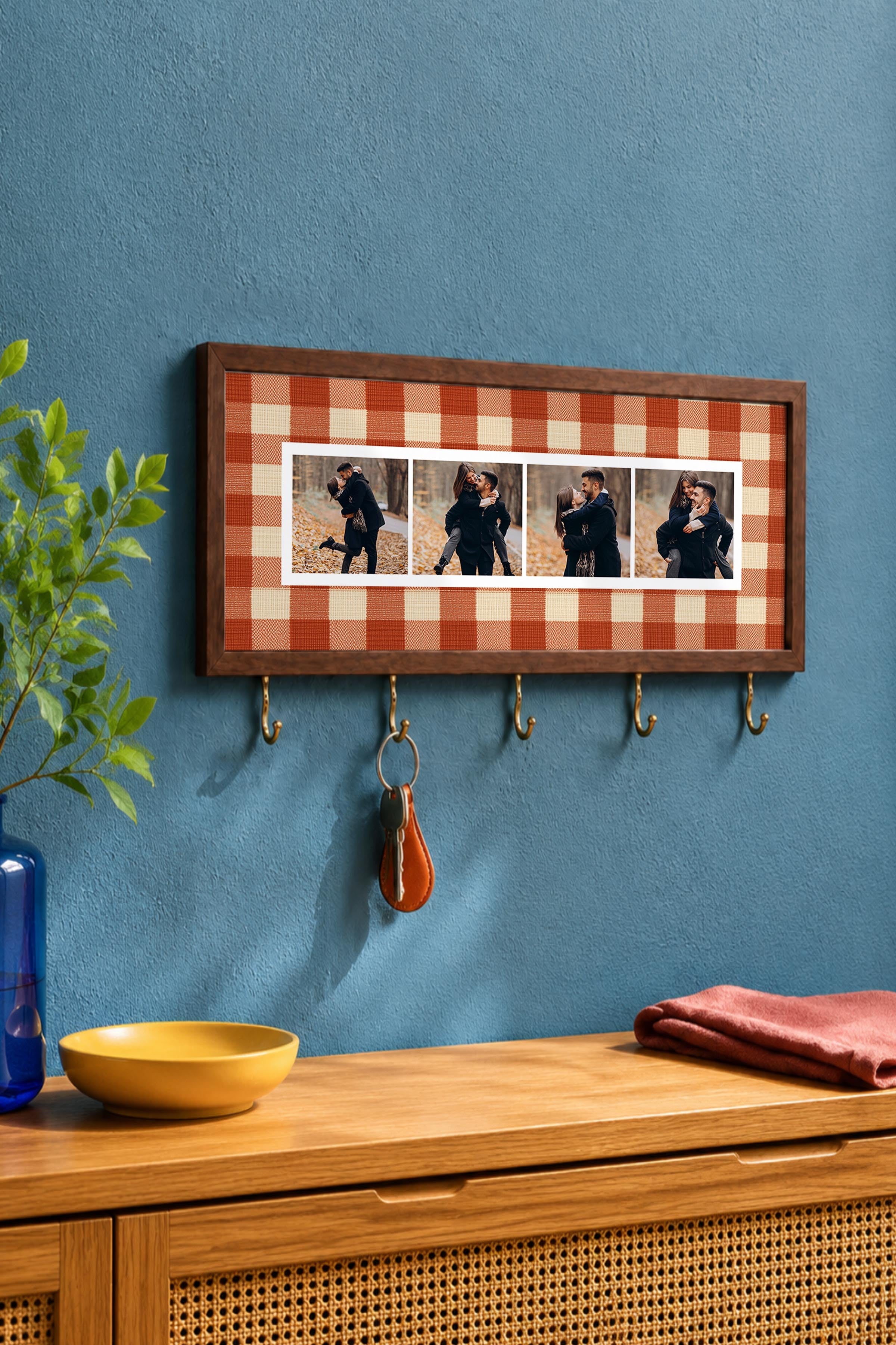 Kişiye Özel Tablo Anahtarlık, Photobooth Stili Kahverengi Fotoğraf Çerçevesi, Vintage Duvar Dekoru