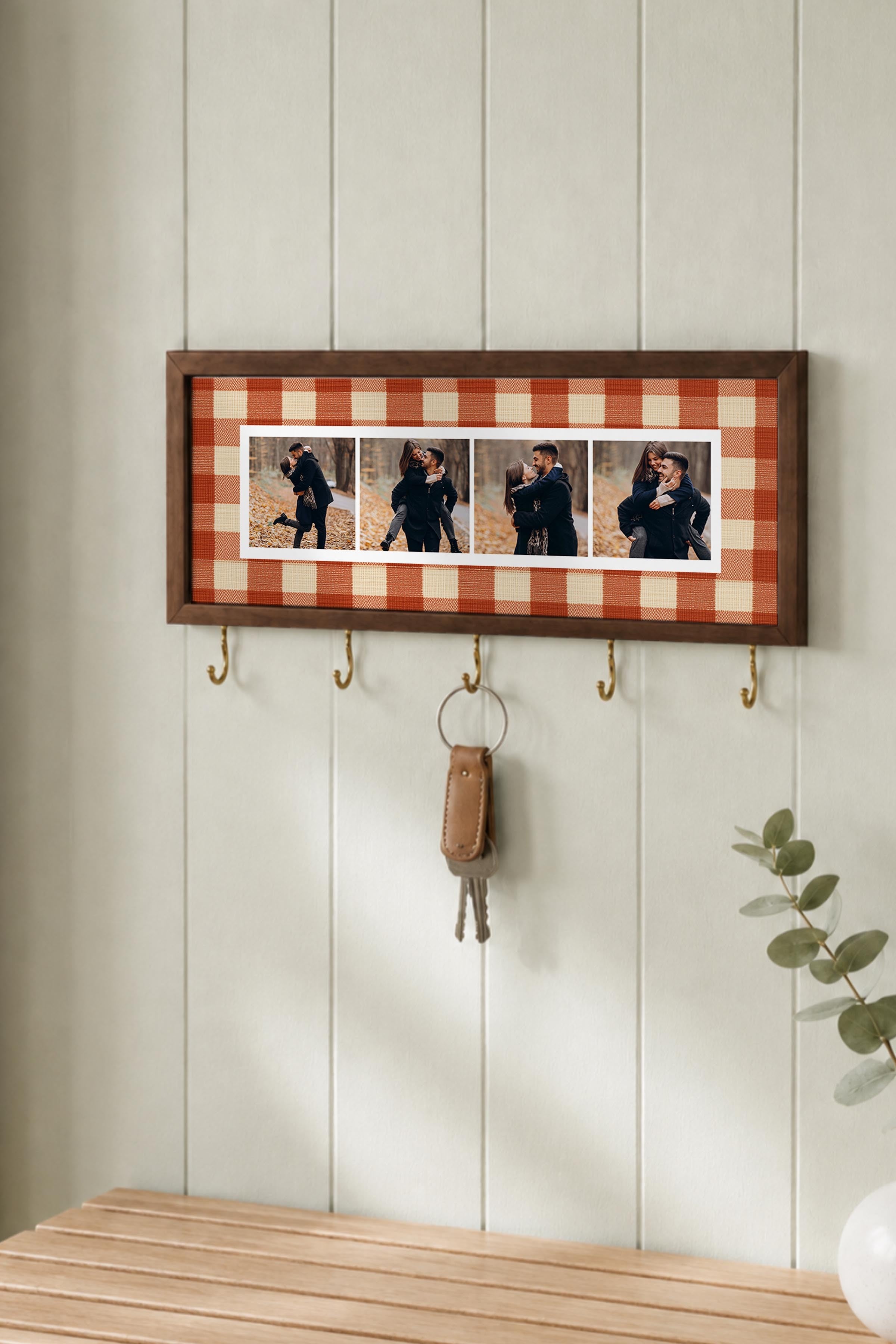 Kişiye Özel Tablo Anahtarlık, Photobooth Stili Kahverengi Fotoğraf Çerçevesi, Vintage Duvar Dekoru