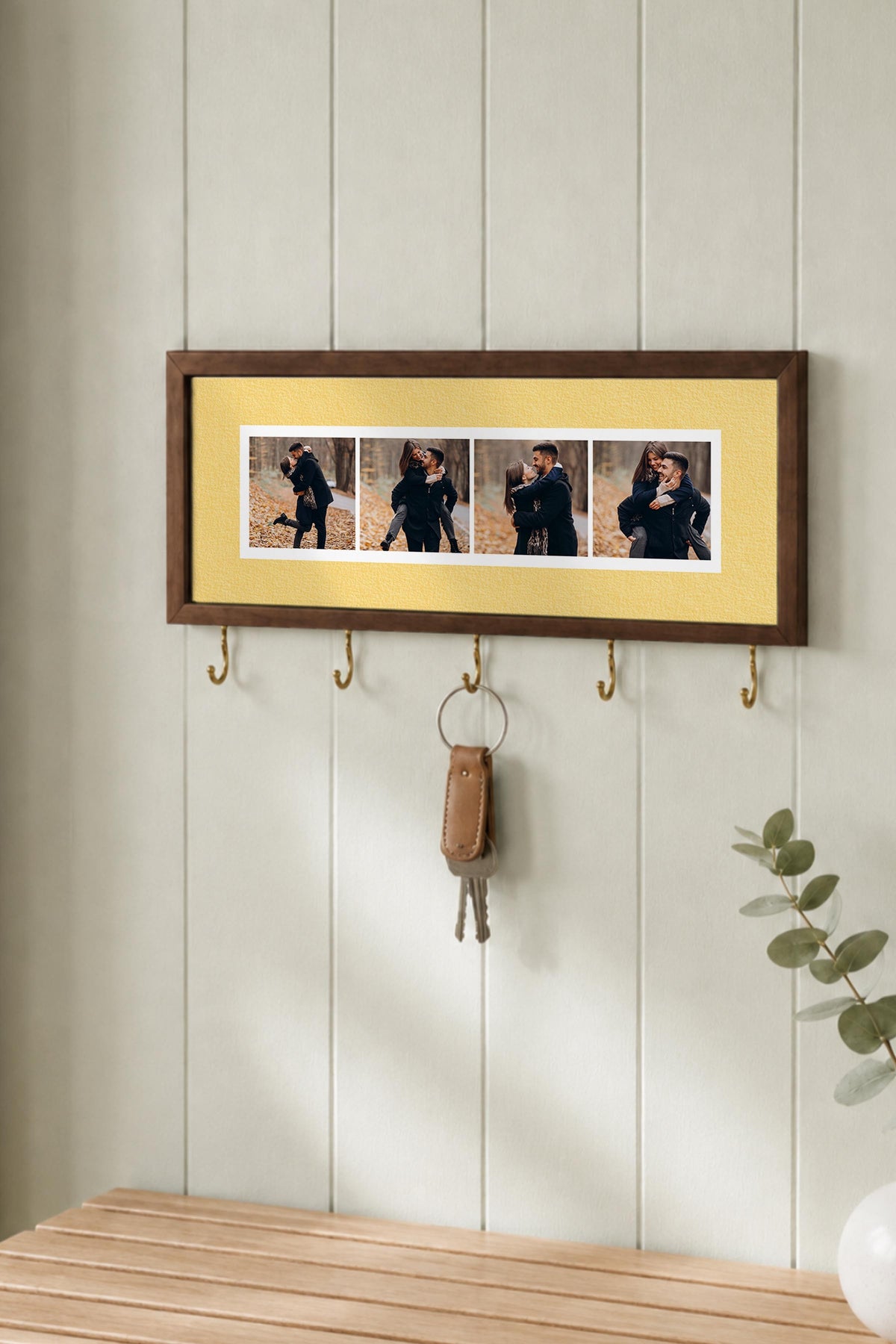 Kişiye Özel Tablo Anahtarlık, Photobooth Stili Kahverengi Fotoğraf Çerçevesi, Vintage Duvar Dekoru