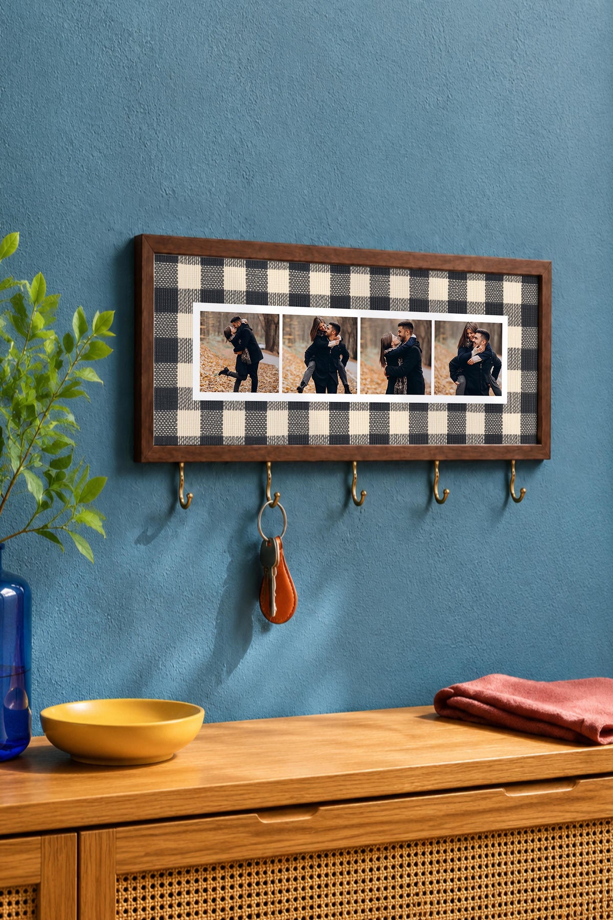 Kişiye Özel Tablo Anahtarlık, Photobooth Stili Kahverengi Fotoğraf Çerçevesi, Vintage Duvar Dekoru