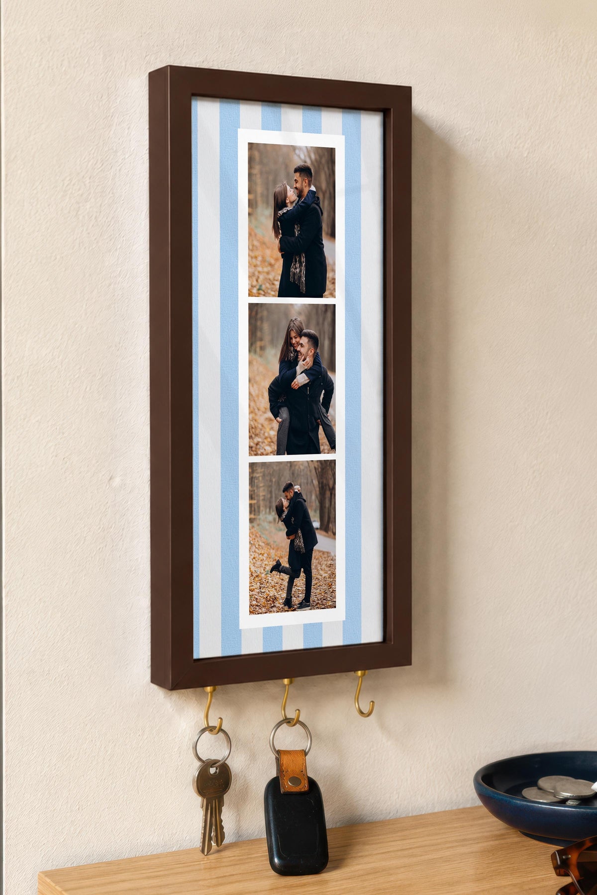 Kişiye Özel Tablo Anahtarlık, Photobooth Stili Kahverengi Fotoğraf Çerçevesi, Vintage Duvar Dekoru