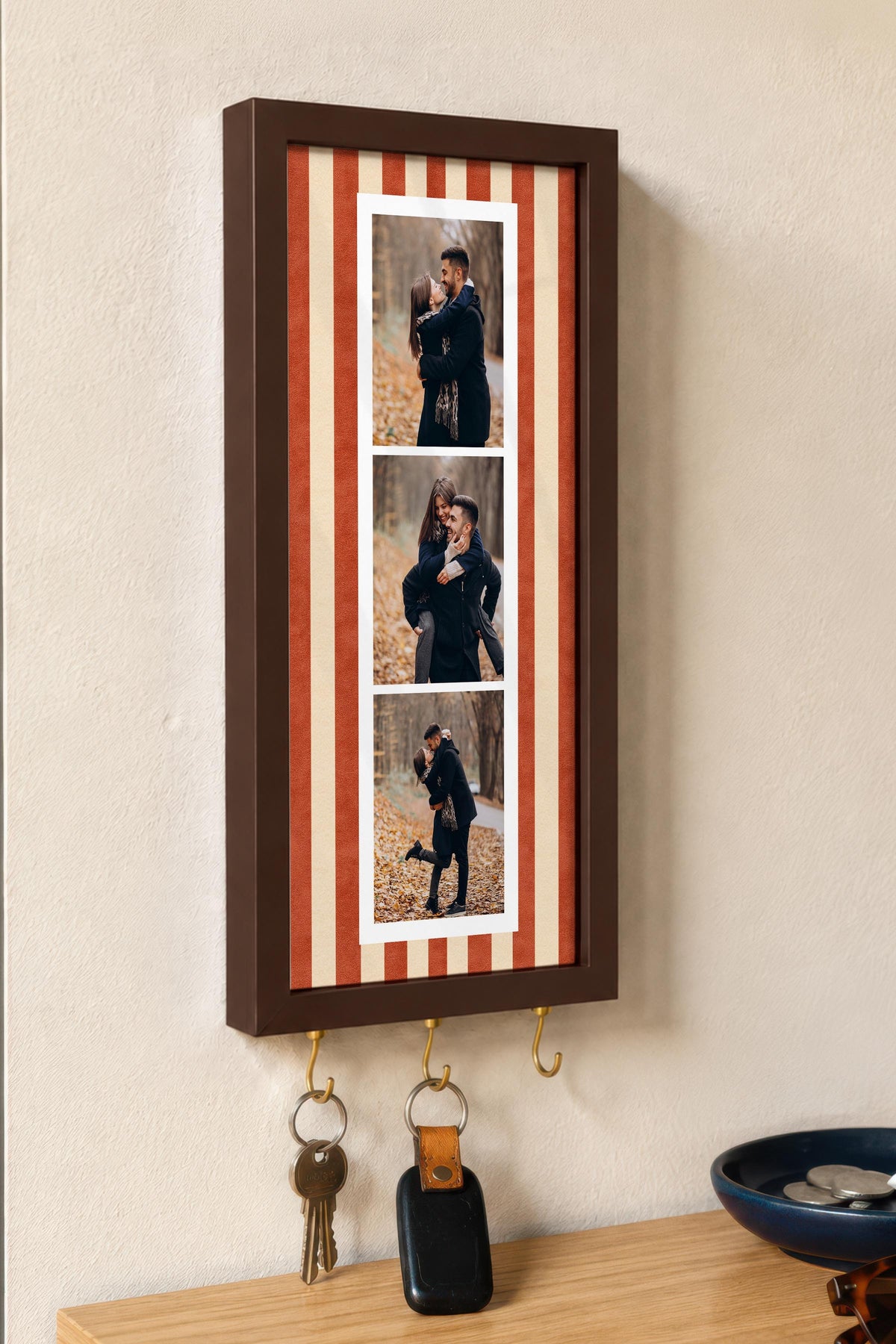 Kişiye Özel Tablo Anahtarlık, Photobooth Stili Kahverengi Fotoğraf Çerçevesi, Vintage Duvar Dekoru