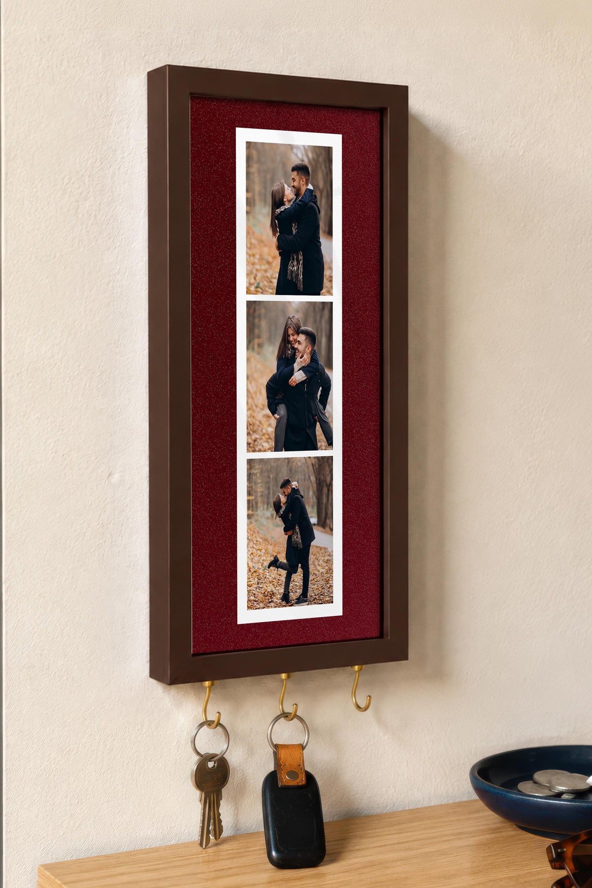 Kişiye Özel Tablo Anahtarlık, Photobooth Stili Kahverengi Fotoğraf Çerçevesi, Vintage Duvar Dekoru