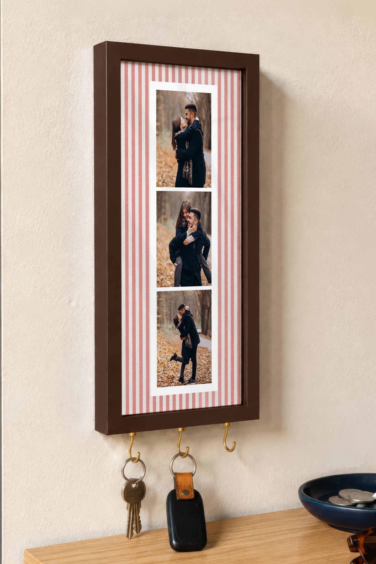 Kişiye Özel Tablo Anahtarlık, Photobooth Stili Kahverengi Fotoğraf Çerçevesi, Vintage Duvar Dekoru