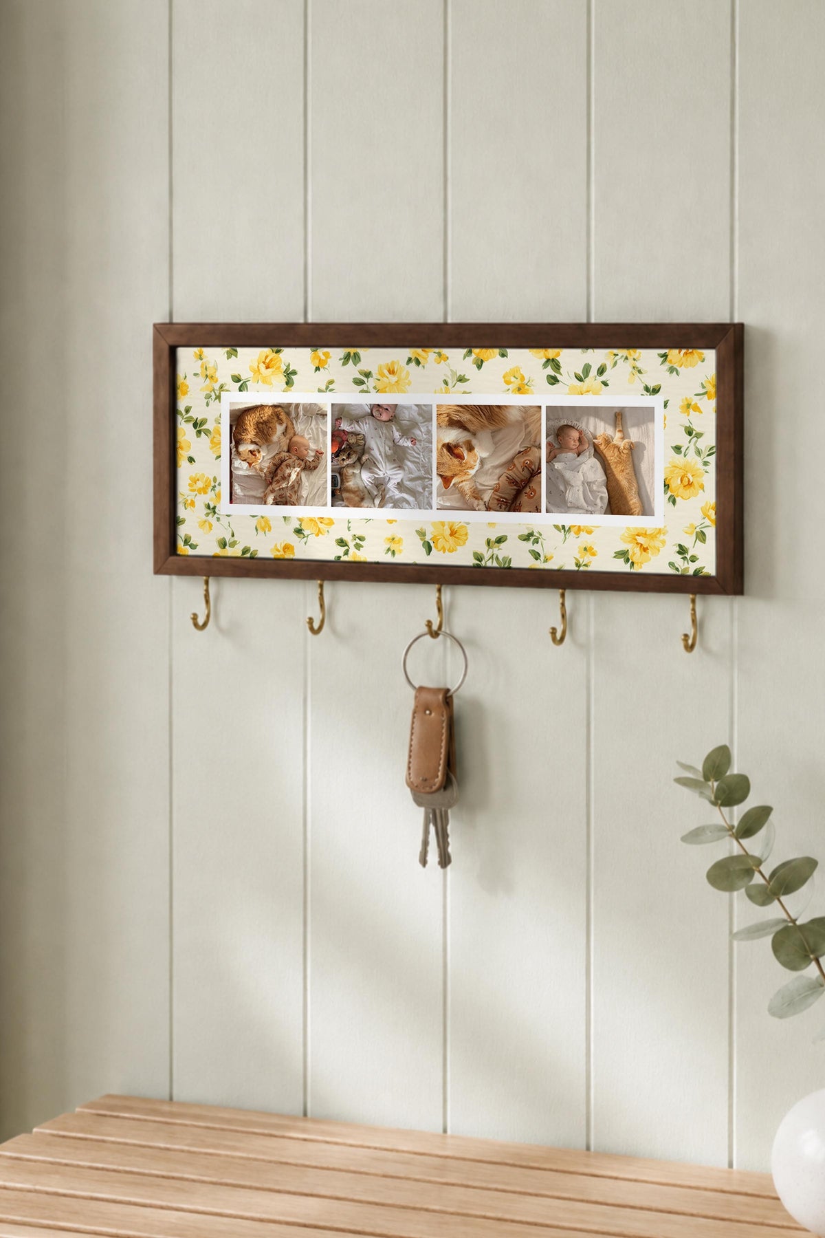 Kişiye Özel Tablo Anahtarlık, Photobooth Stili Kahverengi Fotoğraf Çerçevesi, Vintage Duvar Dekoru