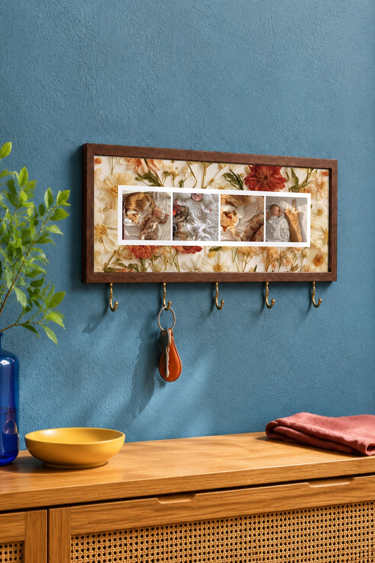 Kişiye Özel Tablo Anahtarlık, Photobooth Stili Kahverengi Fotoğraf Çerçevesi, Vintage Duvar Dekoru