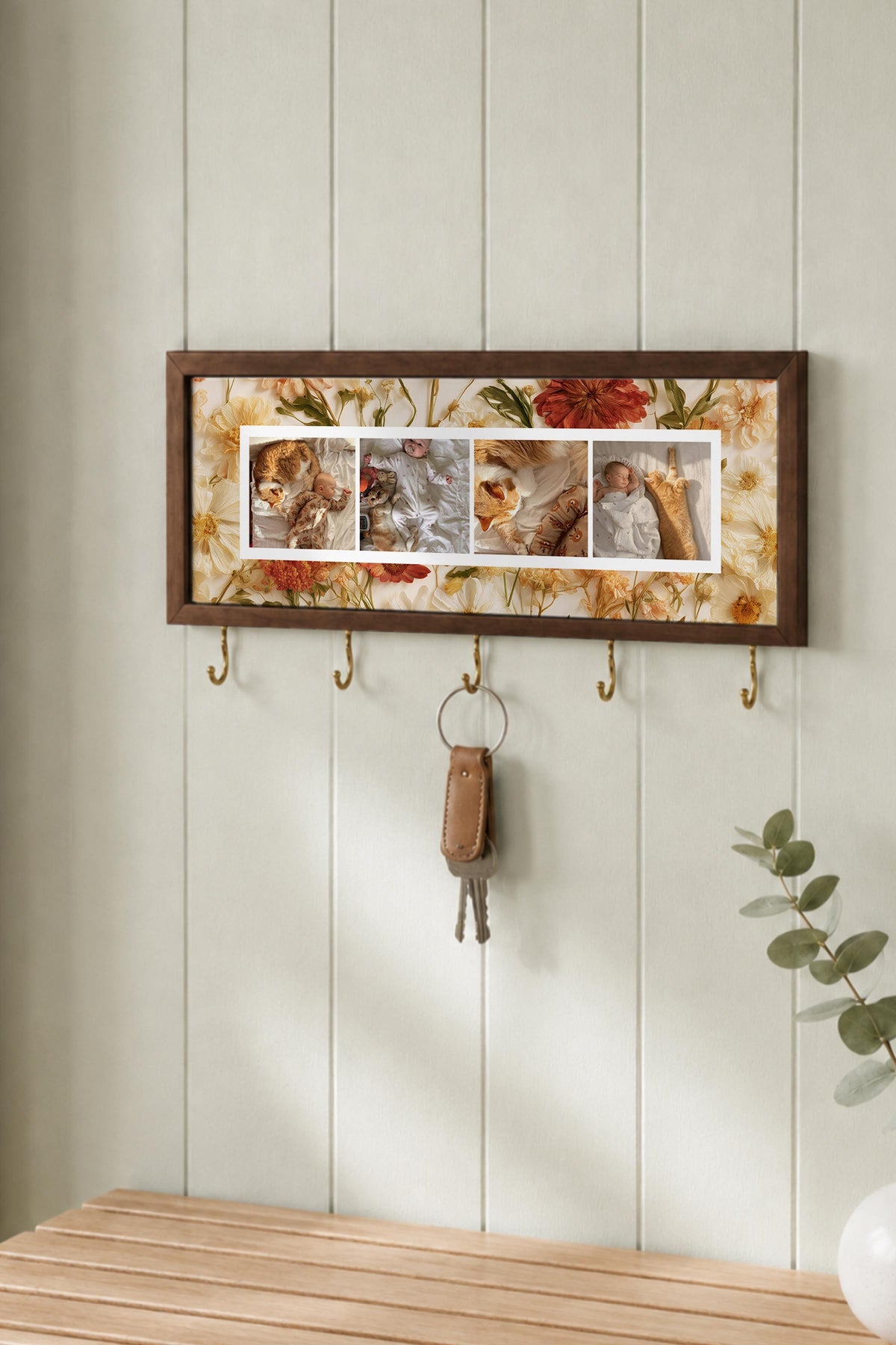 Kişiye Özel Tablo Anahtarlık, Photobooth Stili Kahverengi Fotoğraf Çerçevesi, Vintage Duvar Dekoru