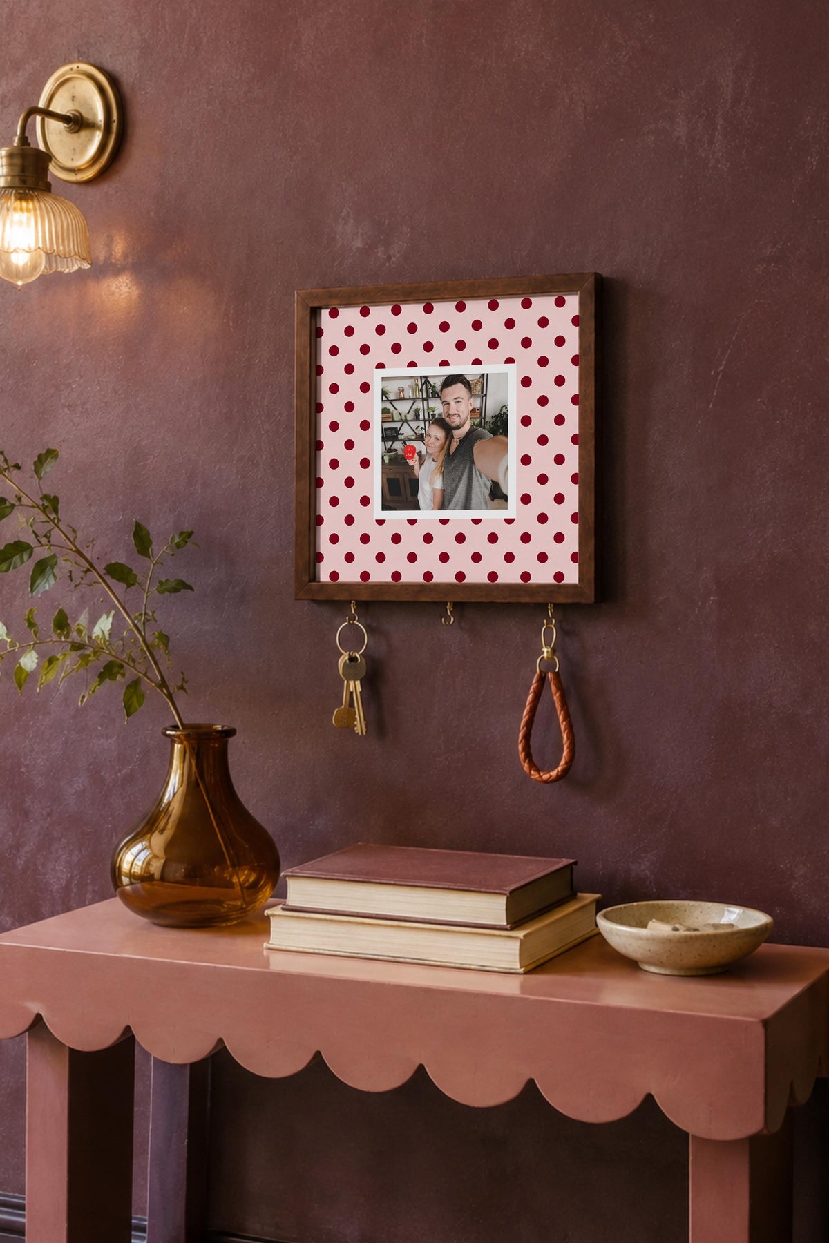 Kişiye Özel Tablo Anahtarlık, Photobooth Stili Kahverengi Fotoğraf Çerçevesi, Vintage Duvar Dekoru