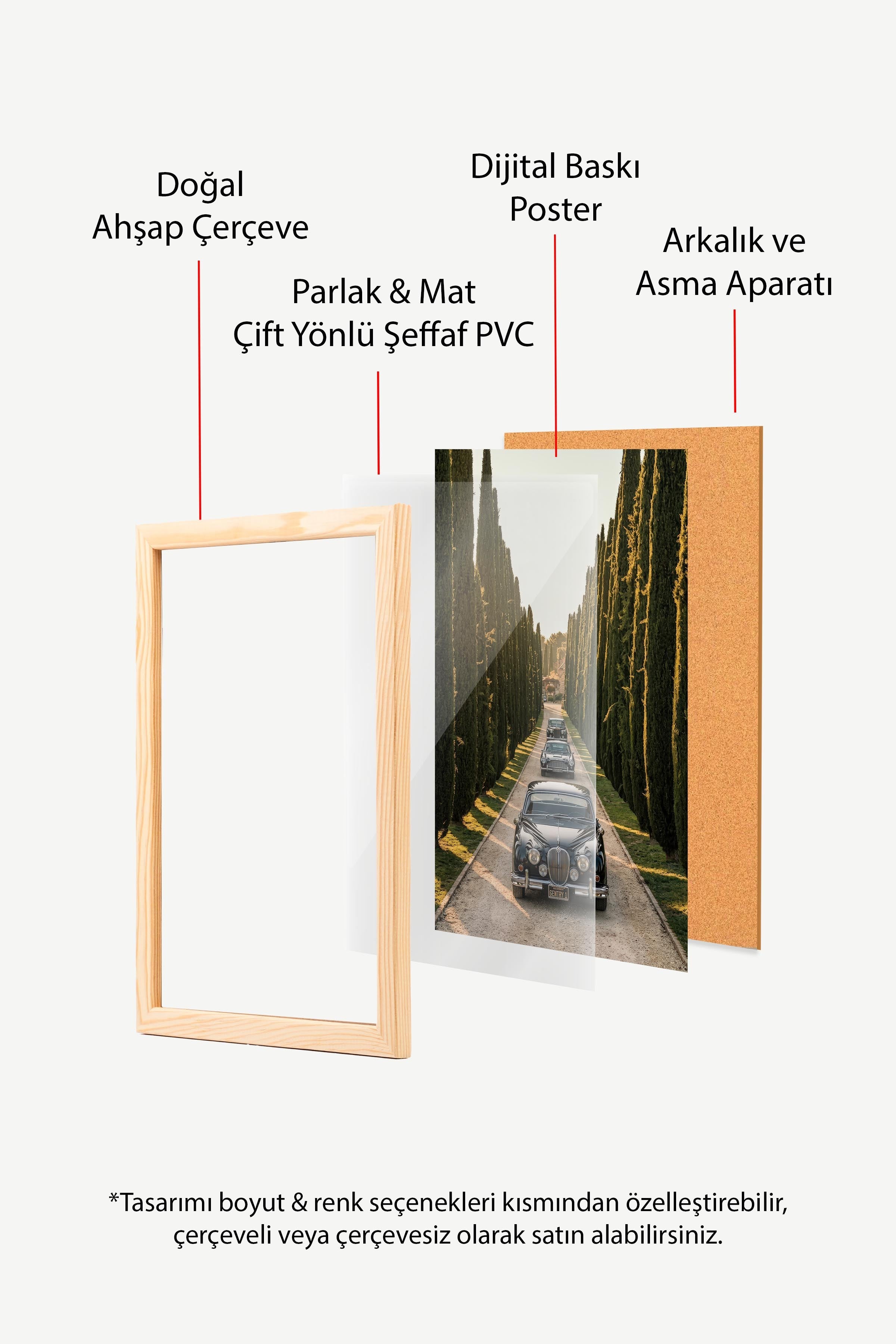 Klasik Araba ve Ağaçlar Posteri, Ahşap Çerçeveli Poster, Old Money Serisi, NO:113143