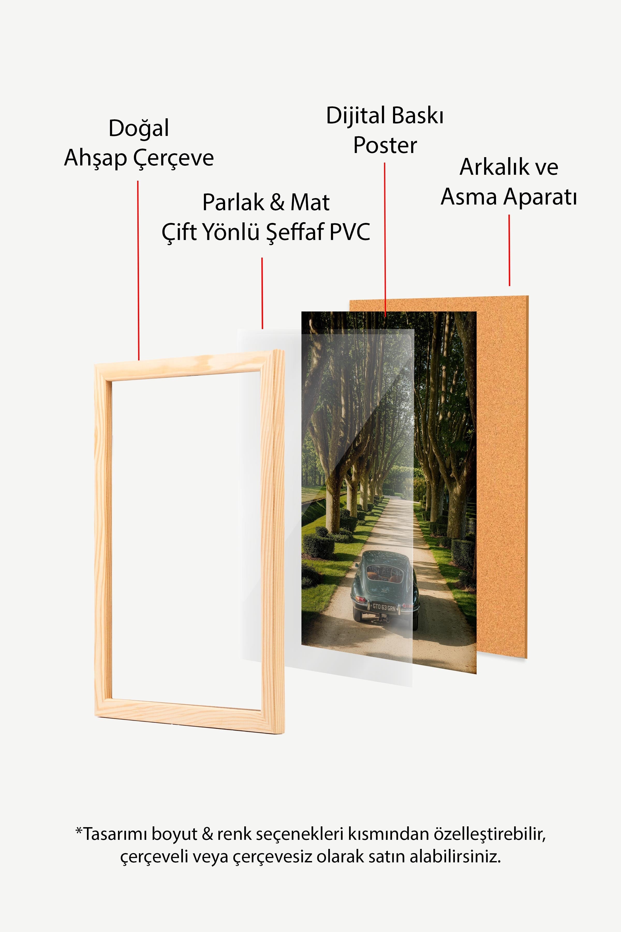 Klasik Araba ve Ağaçlı Yol Posteri, Ahşap Çerçeveli Poster, Old Money Serisi, NO:113184