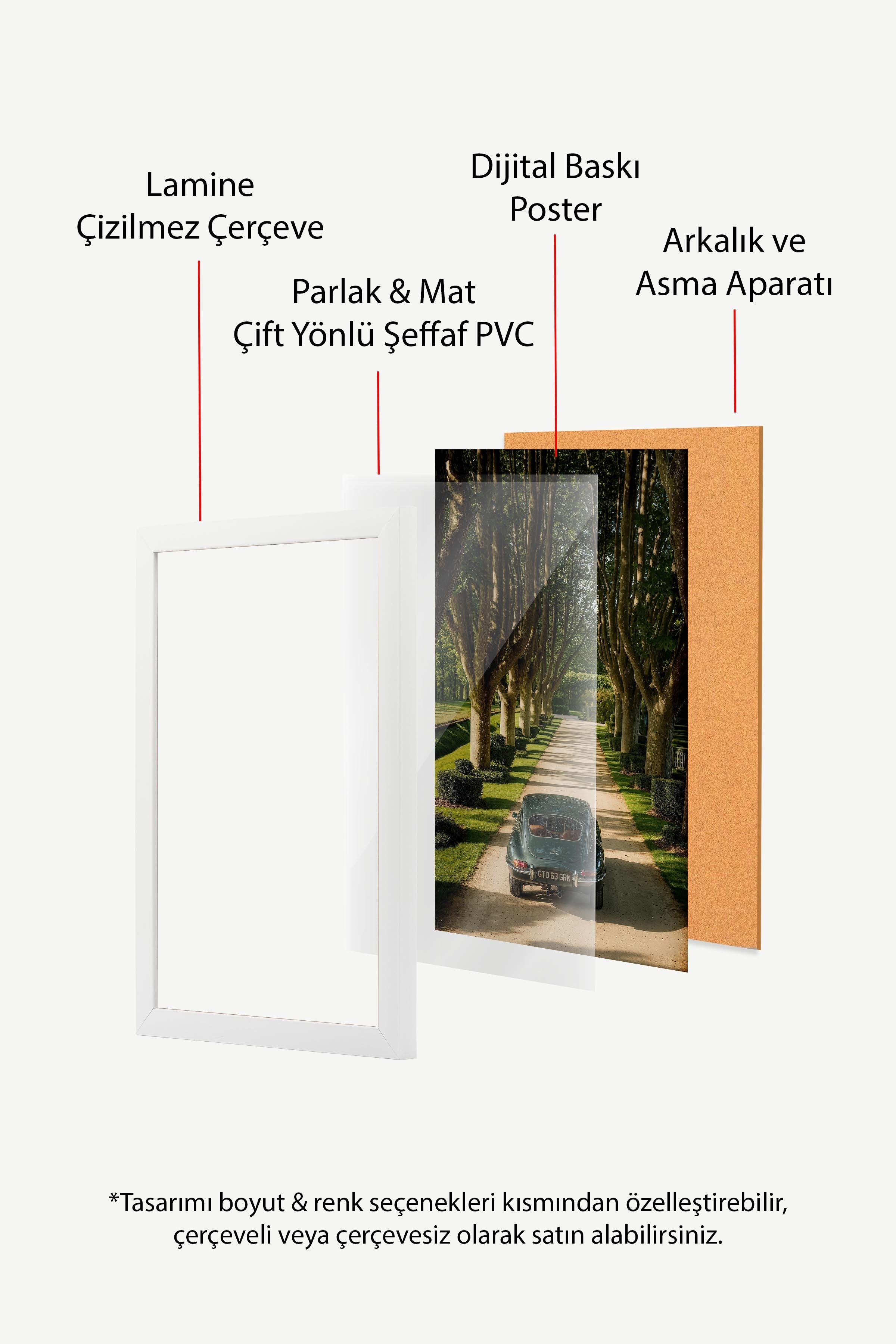 Klasik Araba ve Ağaçlı Yol Posteri, Beyaz Çerçeveli Poster, Old Money Serisi, NO:113184