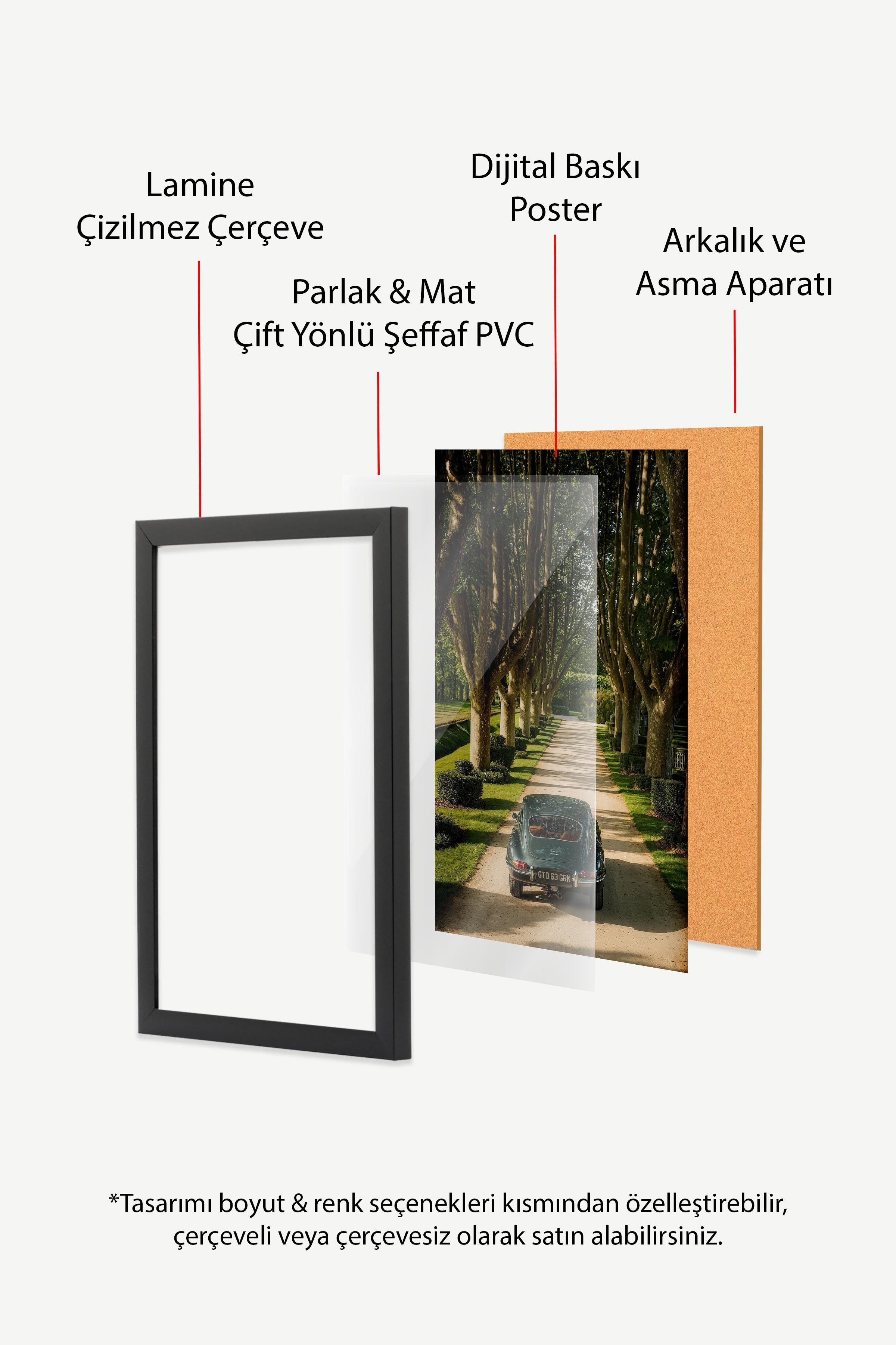 Klasik Araba ve Ağaçlı Yol Posteri, Siyah Çerçeveli Poster, Old Money Serisi, NO:113184
