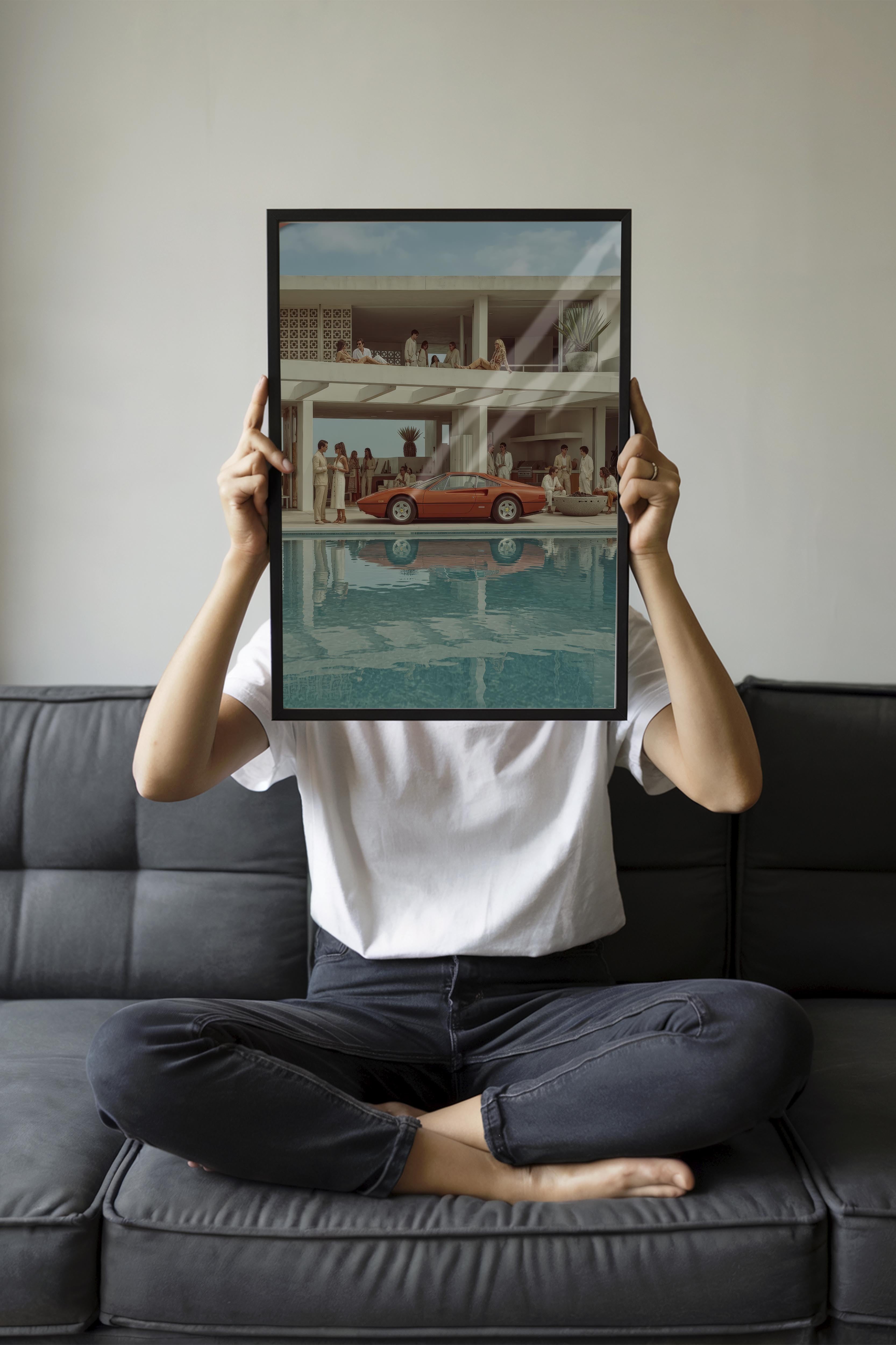 Klasik Araba ve Modern Mimari Posteri, Siyah Çerçeveli Poster, Old Money Serisi, NO:113168