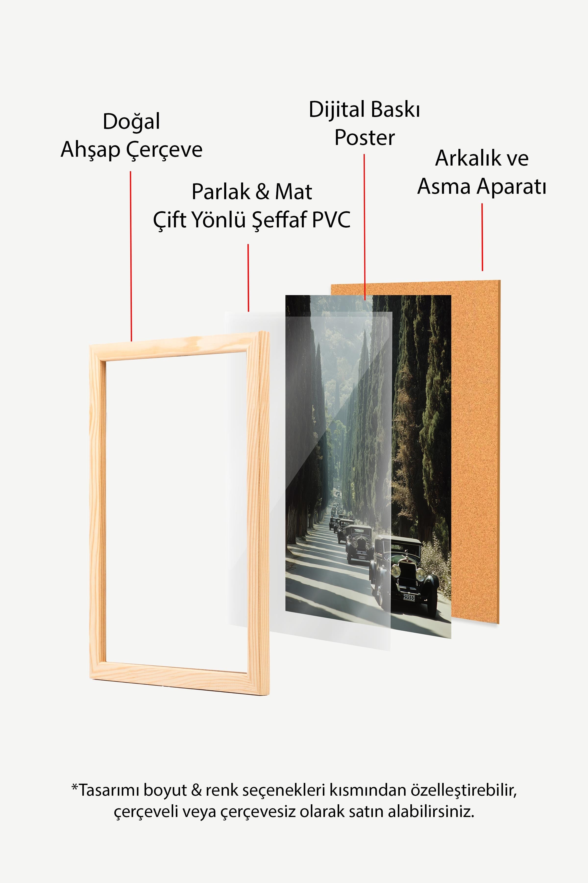 Klasik Arabalar ve Ağaçlar Posteri, Ahşap Çerçeveli Poster, Old Money Serisi, NO:113224