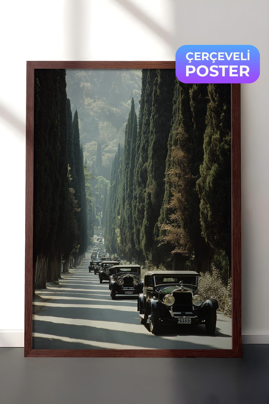 Ağaçların Arasındaki Yol Old Money Tasarımlar Poster – Kahverengi Çerçeveli Tablo