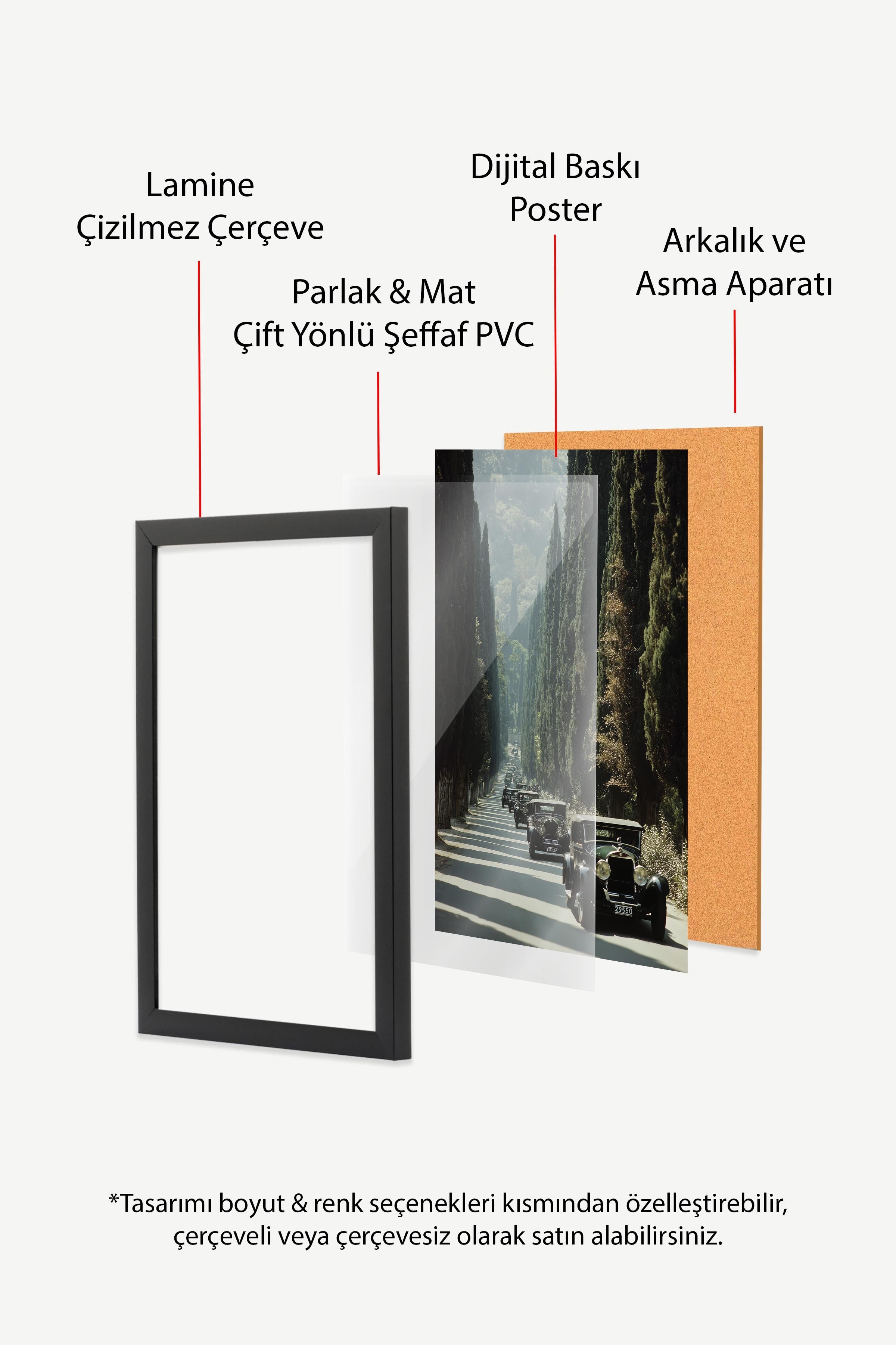Klasik Arabalar ve Ağaçlar Posteri, Siyah Çerçeveli Poster, Old Money Serisi, NO:113224