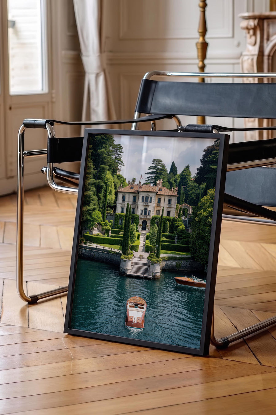 Klasik Villa ve Tekne Old Money Poster – Siyah Çerçeveli Tablo