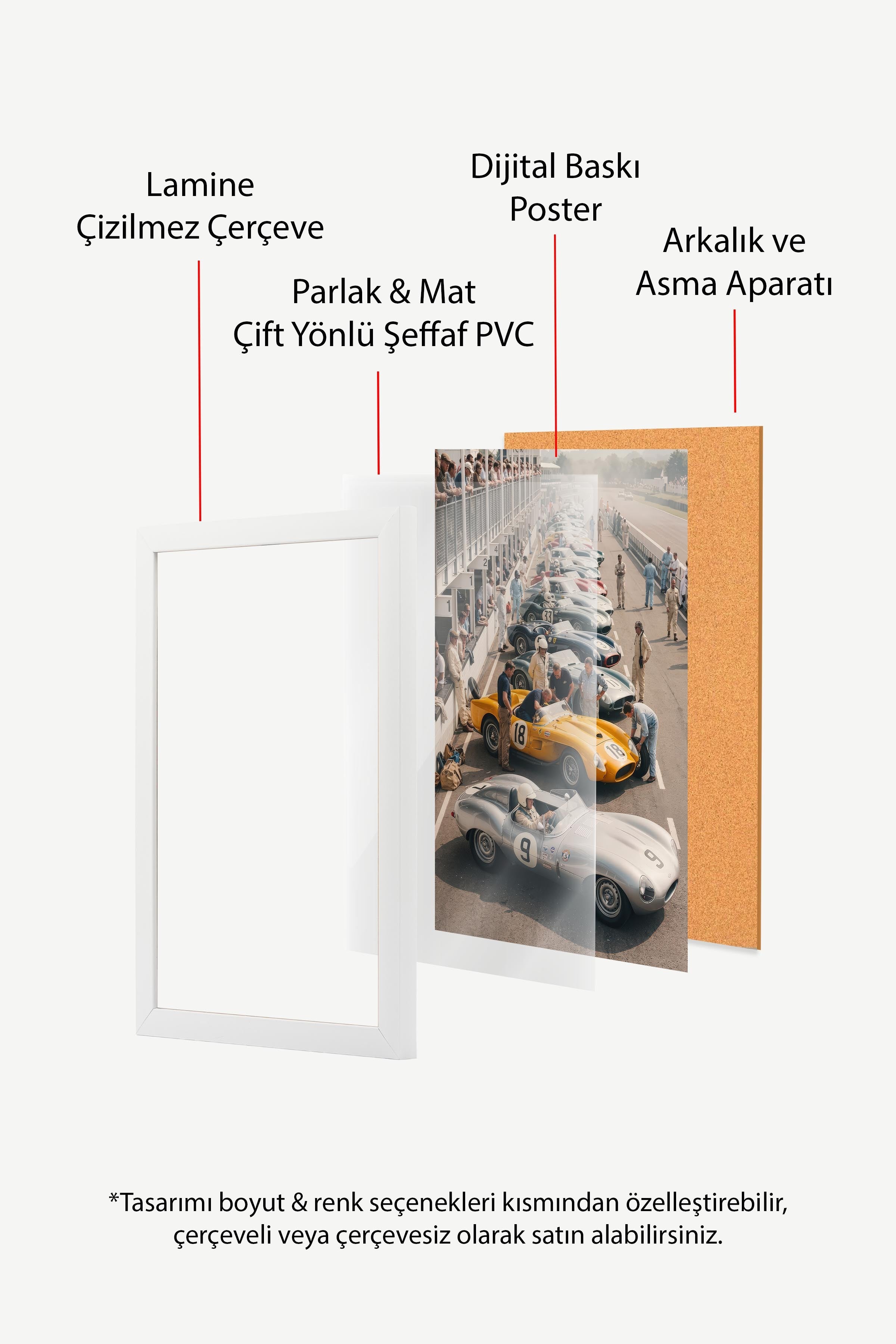 Klasik Yarış Arabaları Posteri, Beyaz Çerçeveli Poster, Old Money Serisi, NO:113132