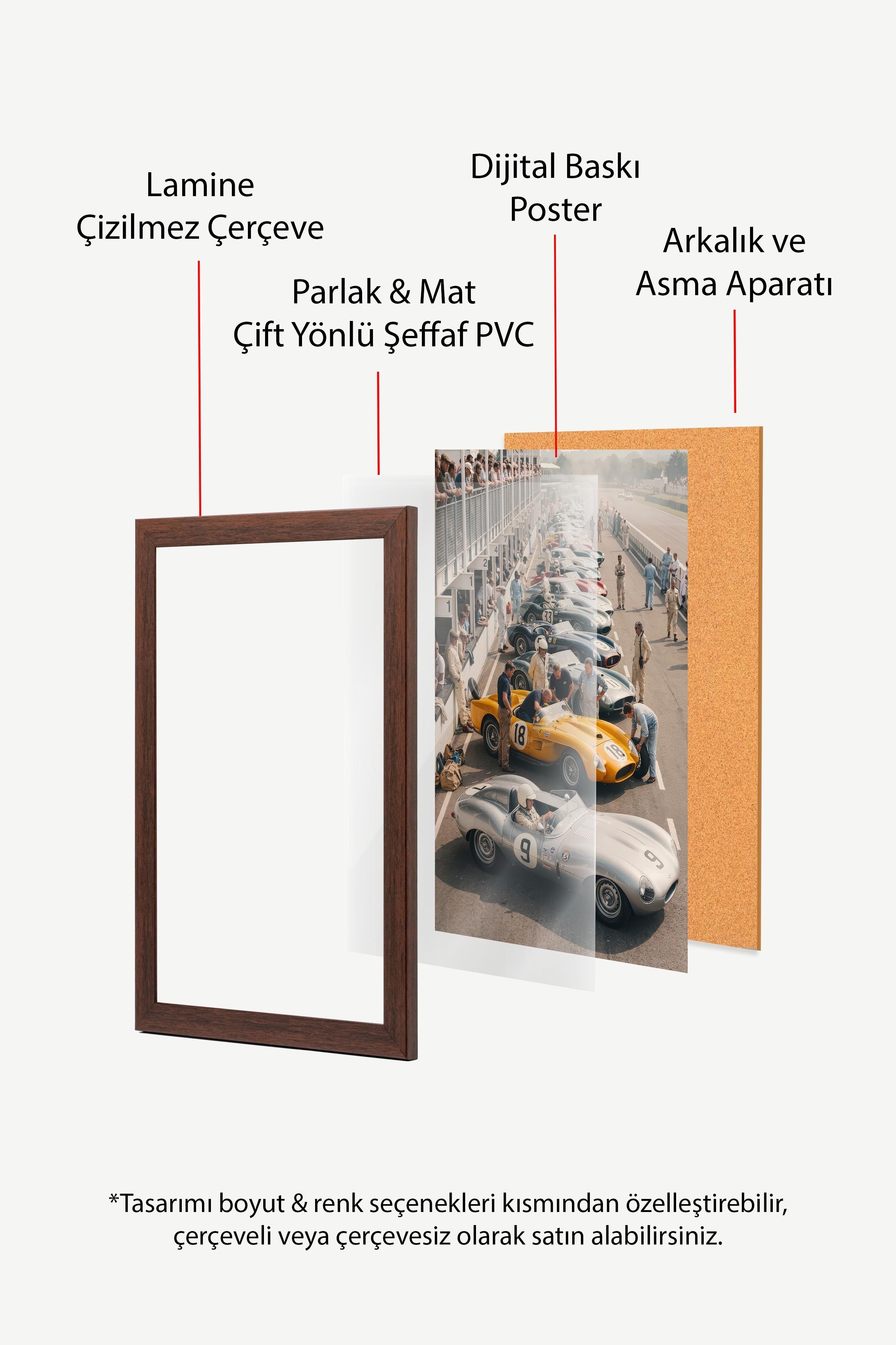 Klasik Yarış Arabaları Posteri, Kahverengi Çerçeveli Poster, Old Money Serisi, NO:113132