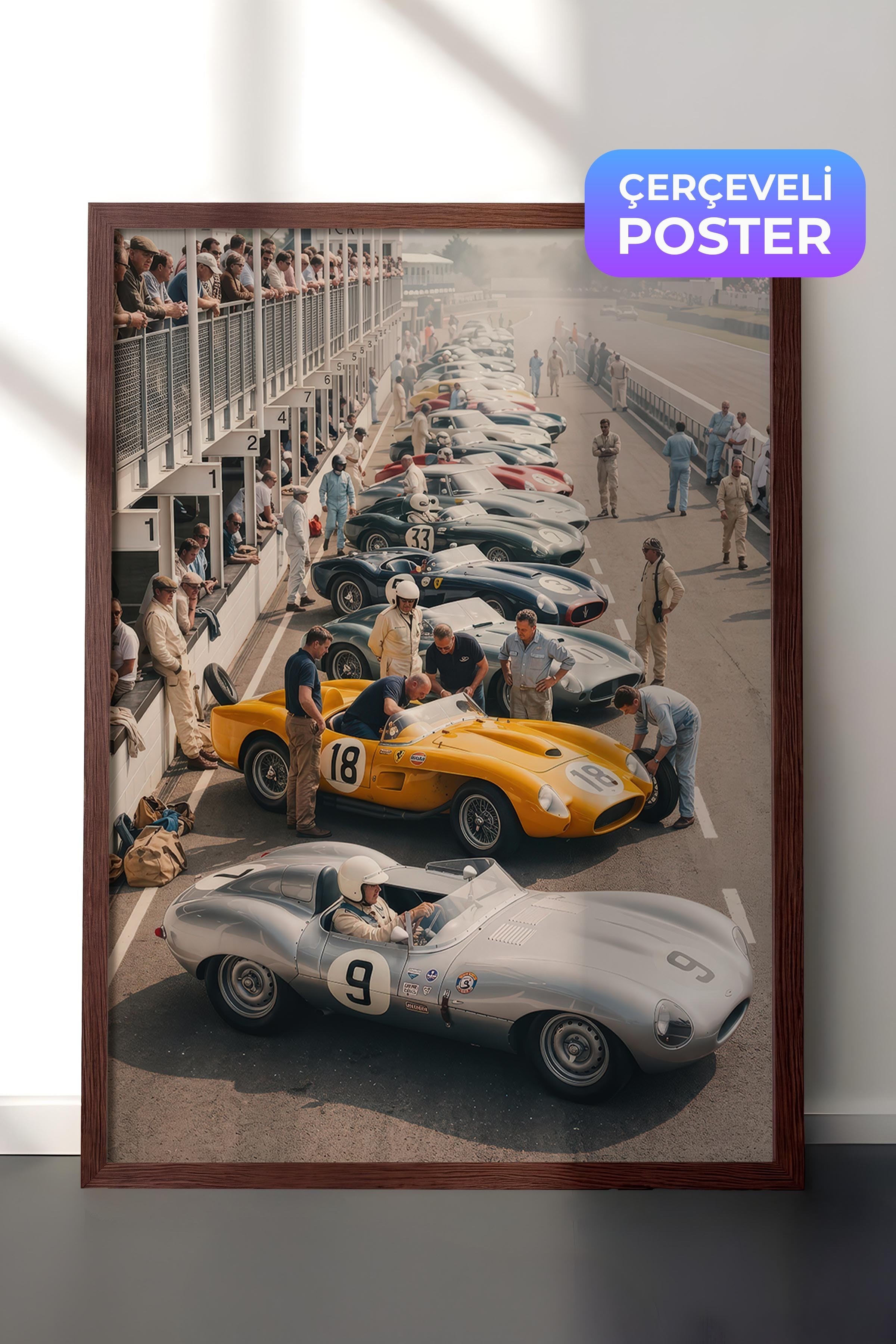 Klasik Yarış Arabaları Posteri, Kahverengi Çerçeveli Poster, Old Money Serisi, NO:113132