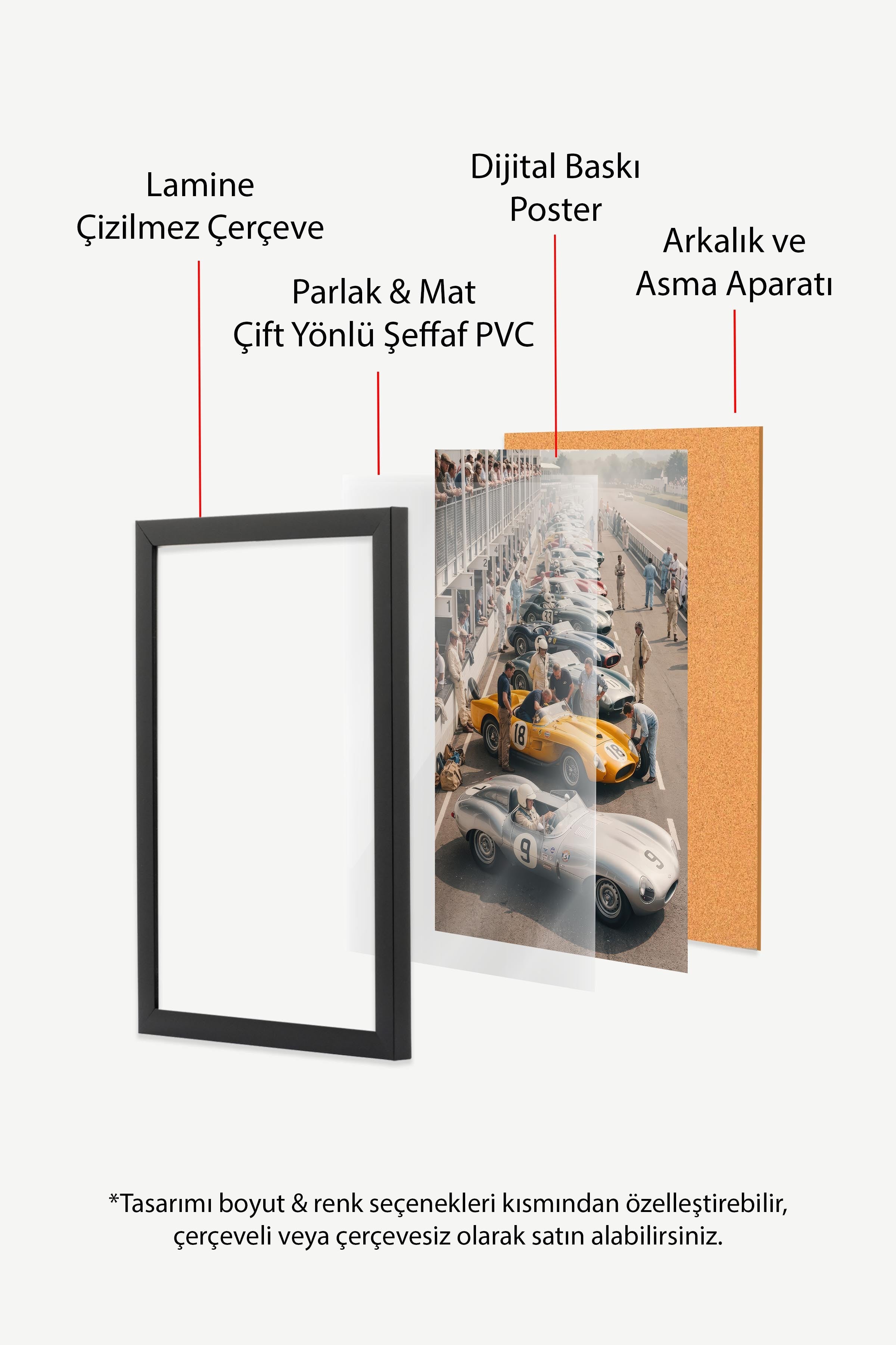 Klasik Yarış Arabaları Posteri, Siyah Çerçeveli Poster, Old Money Serisi, NO:113132