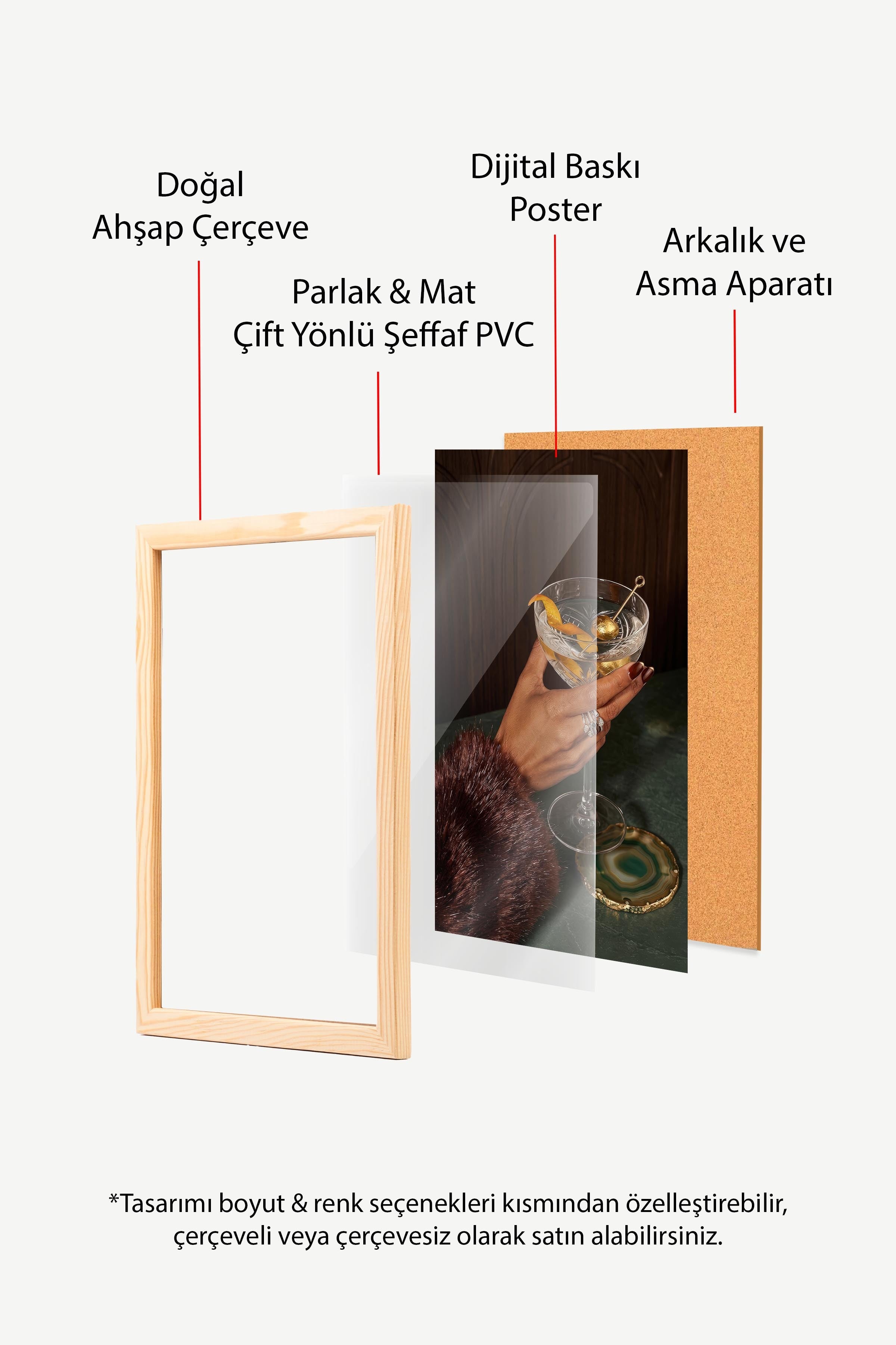 Kokteyl Bardağı Posteri, Ahşap Çerçeveli Poster, Old Money Serisi, NO:113129