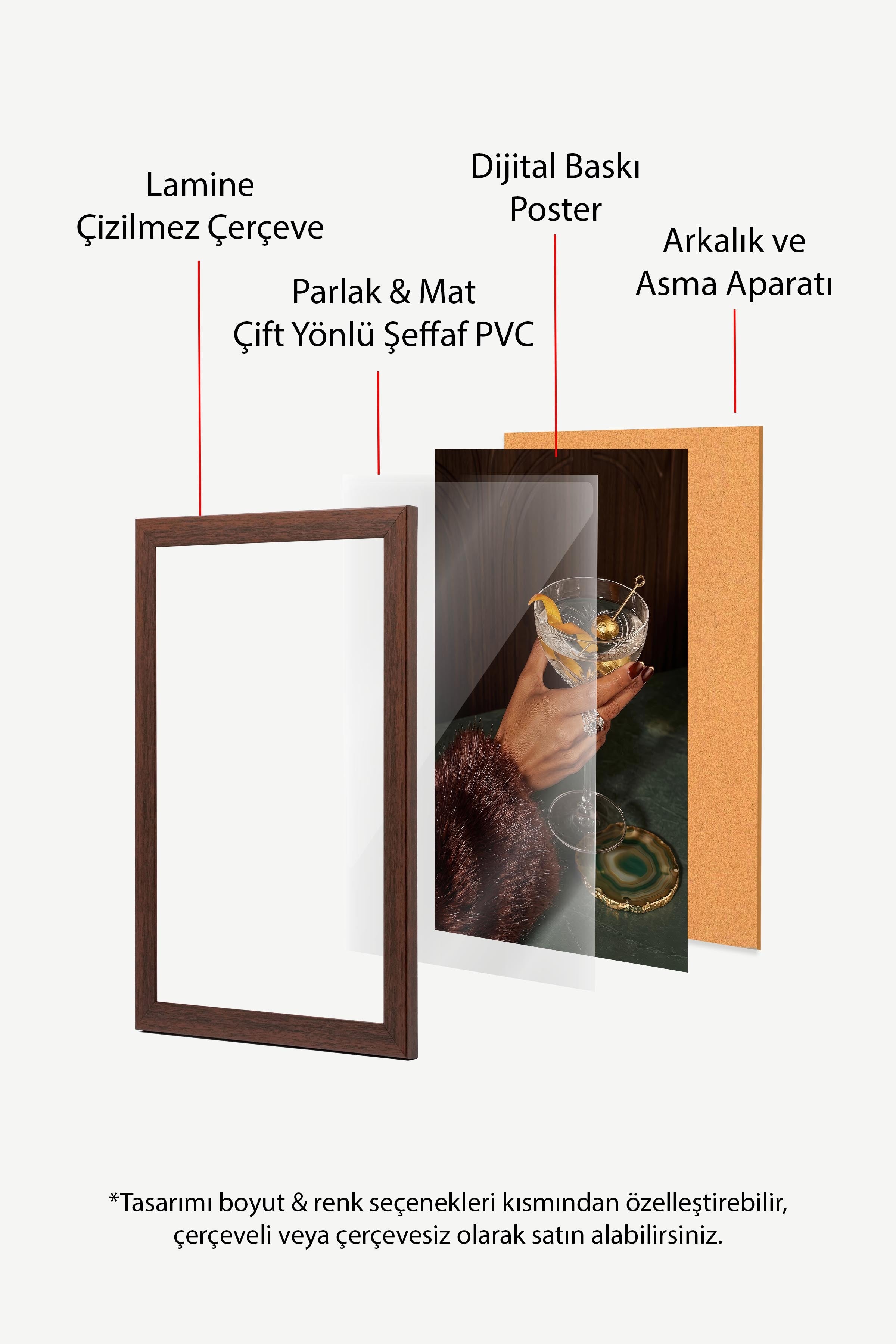 Kokteyl Bardağı Posteri, Kahverengi Çerçeveli Poster, Old Money Serisi, NO:113129