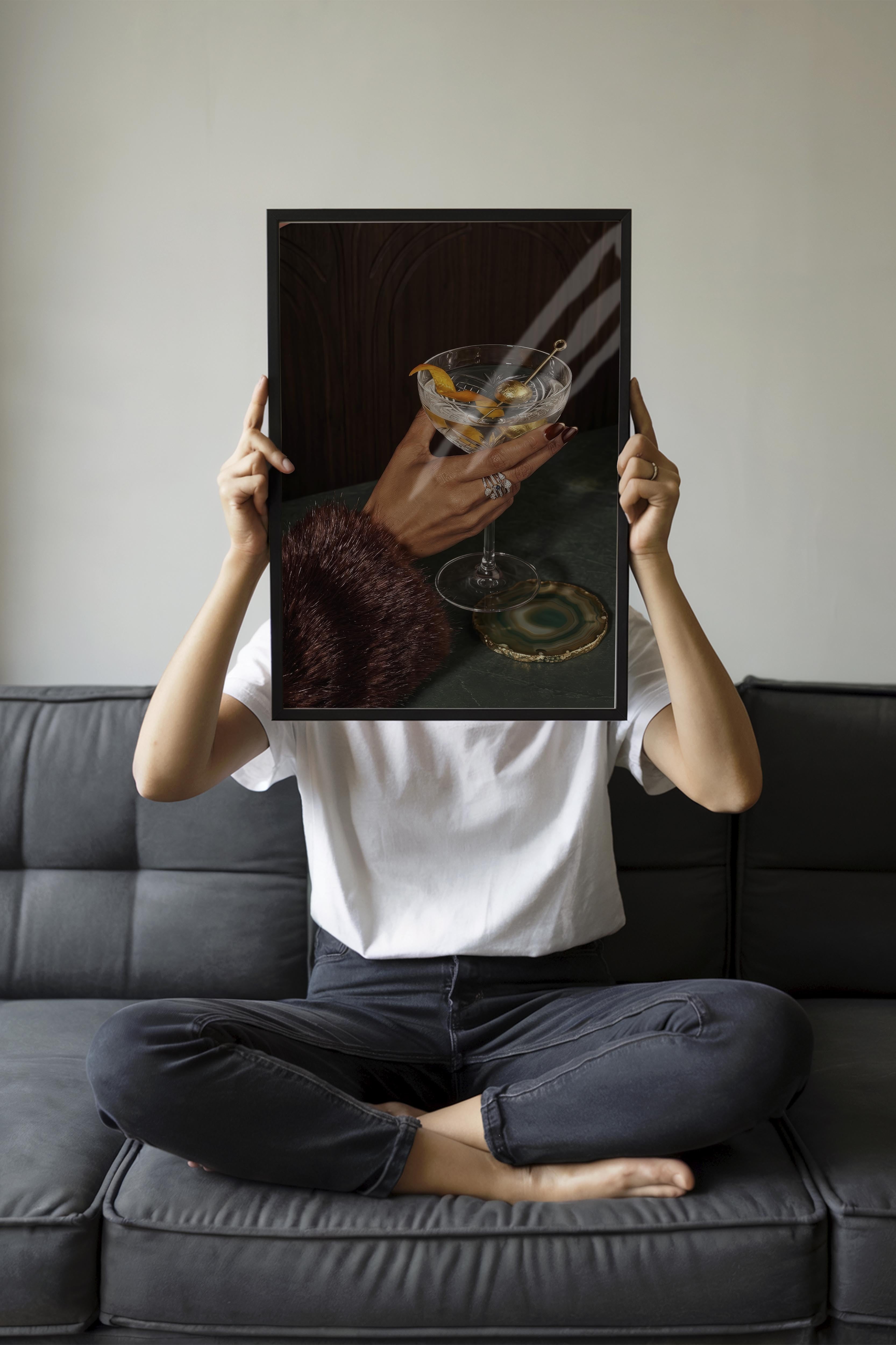 Kokteyl Bardağı Posteri, Siyah Çerçeveli Poster, Old Money Serisi, NO:113129