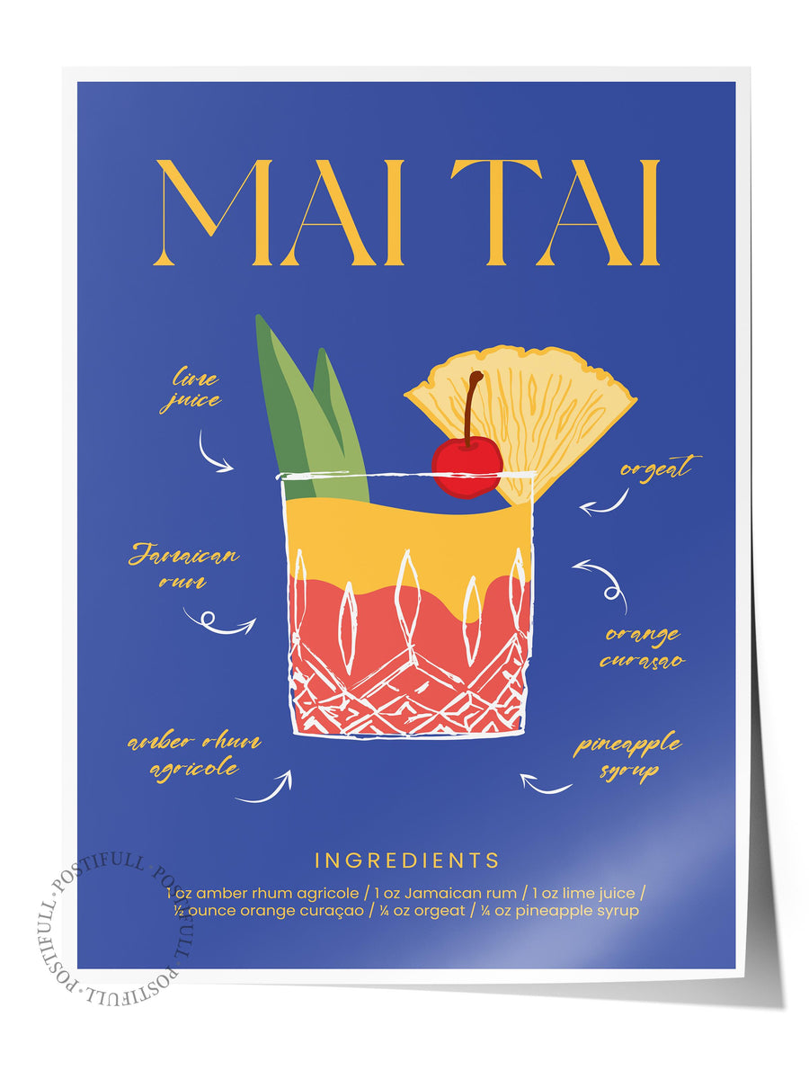 Farklı Tonlarda MAI TAI Mutfak Temalı Çerçevesiz Poster