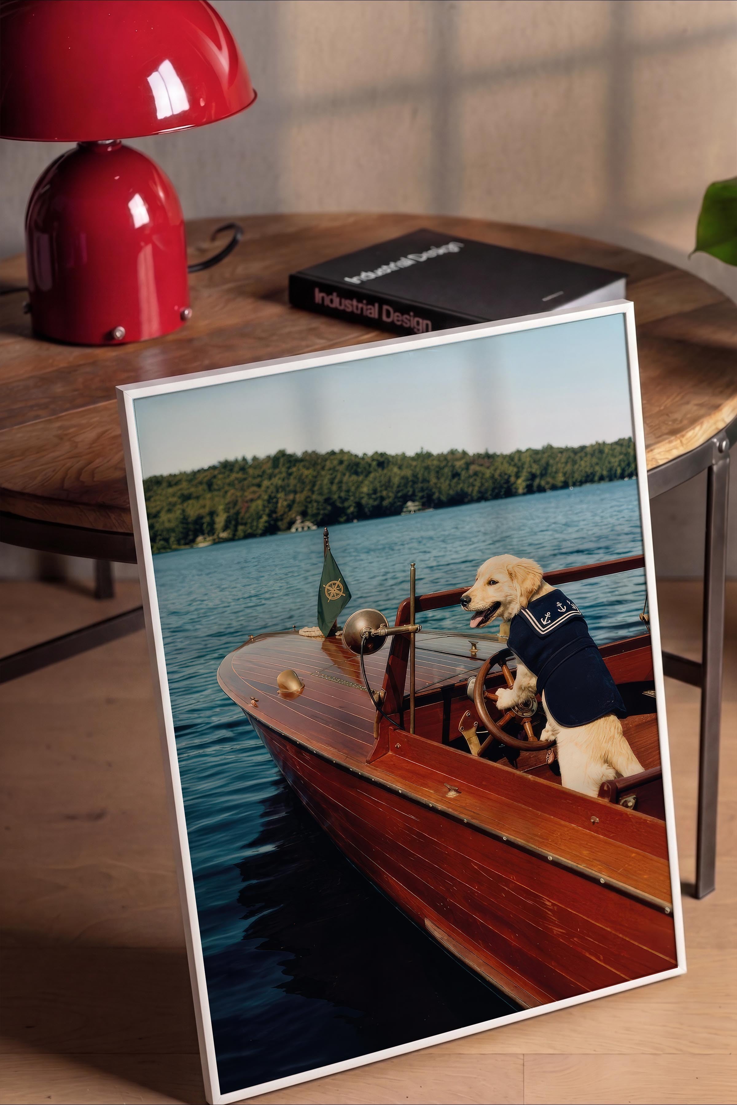 Köpek ve Tekne Posteri, Beyaz Çerçeveli Poster, Old Money Serisi, NO:113147