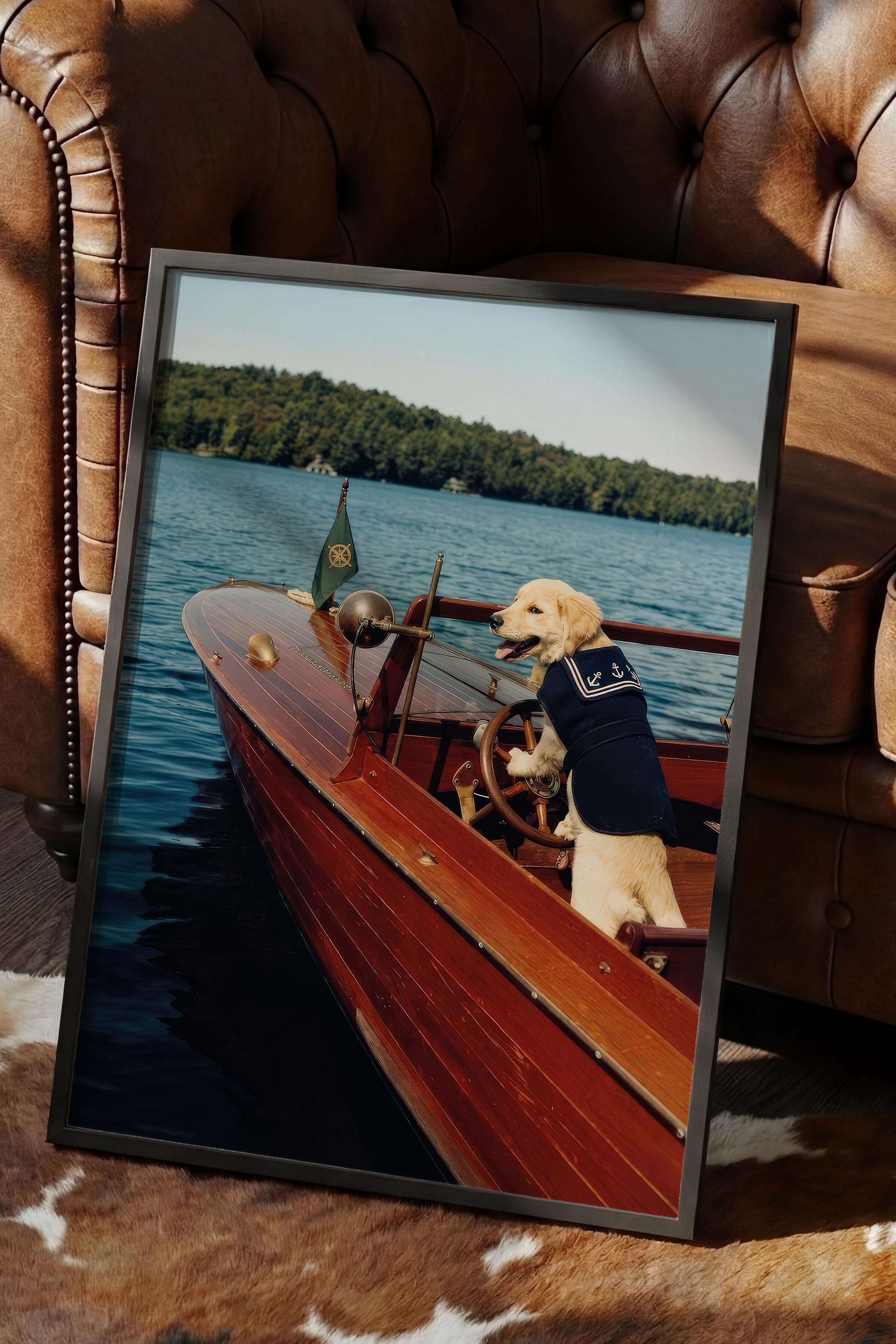 Köpek ve Tekne Posteri, Siyah Çerçeveli Poster, Old Money Serisi, NO:113147