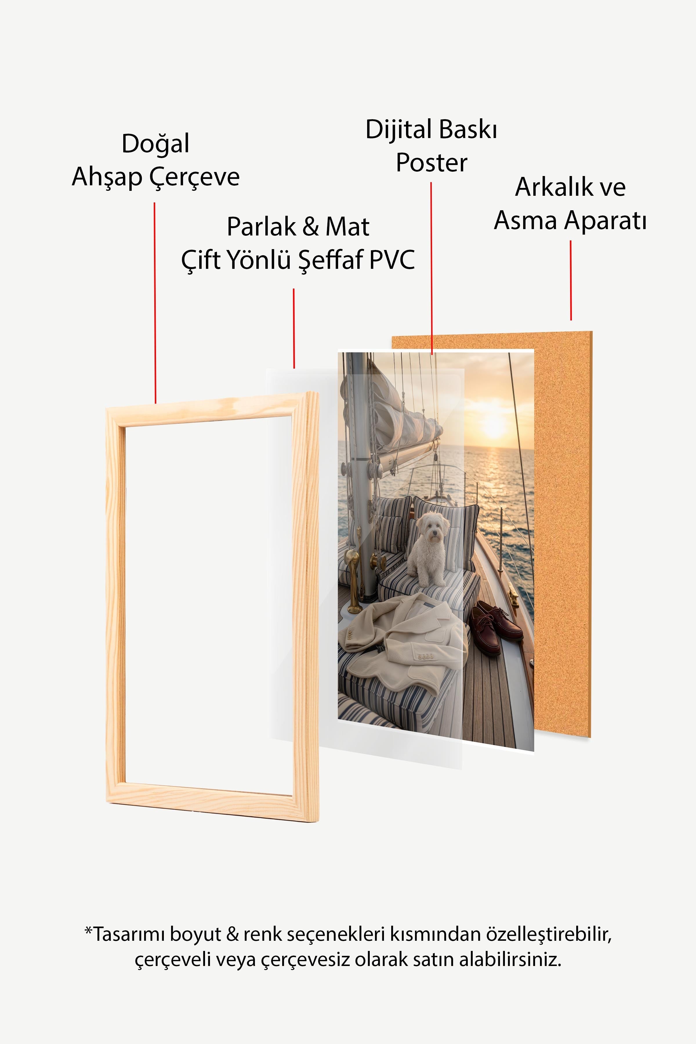 Köpek ve Yelkenli Posteri, Ahşap Çerçeveli Poster, Old Money Serisi, NO:113197