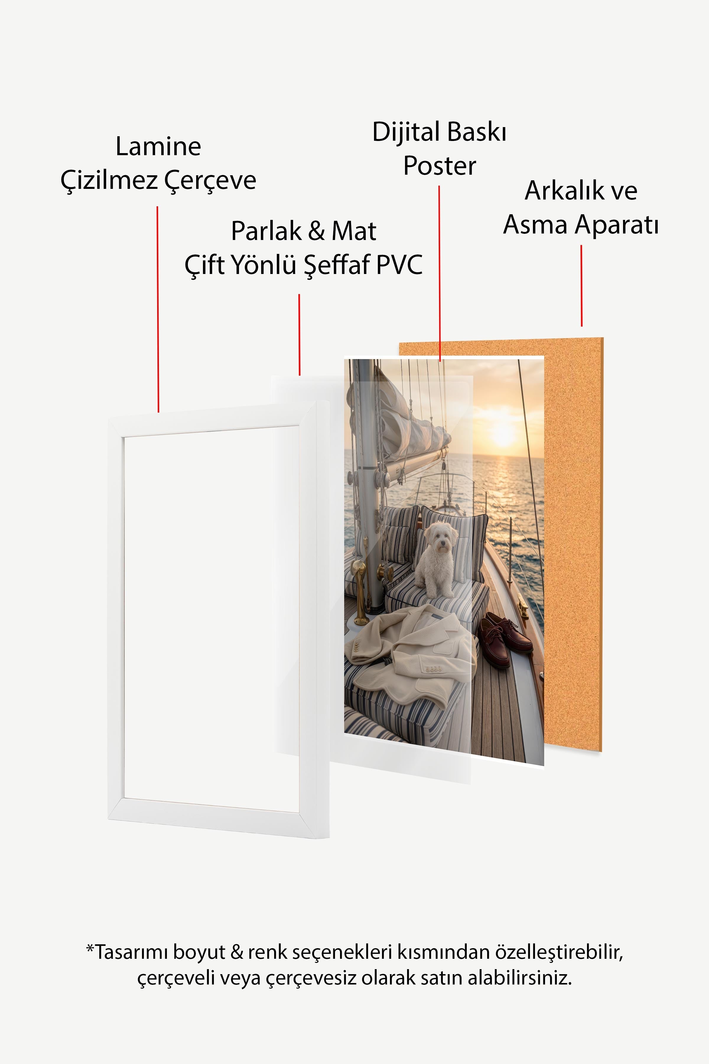 Köpek ve Yelkenli Posteri, Beyaz Çerçeveli Poster, Old Money Serisi, NO:113197
