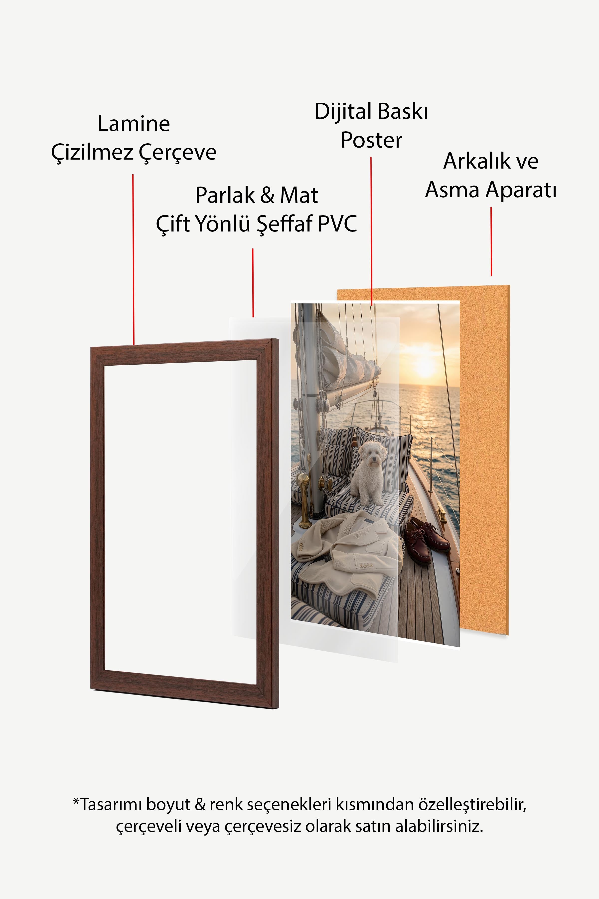 Köpek ve Yelkenli Posteri, Kahverengi Çerçeveli Poster, Old Money Serisi, NO:113197