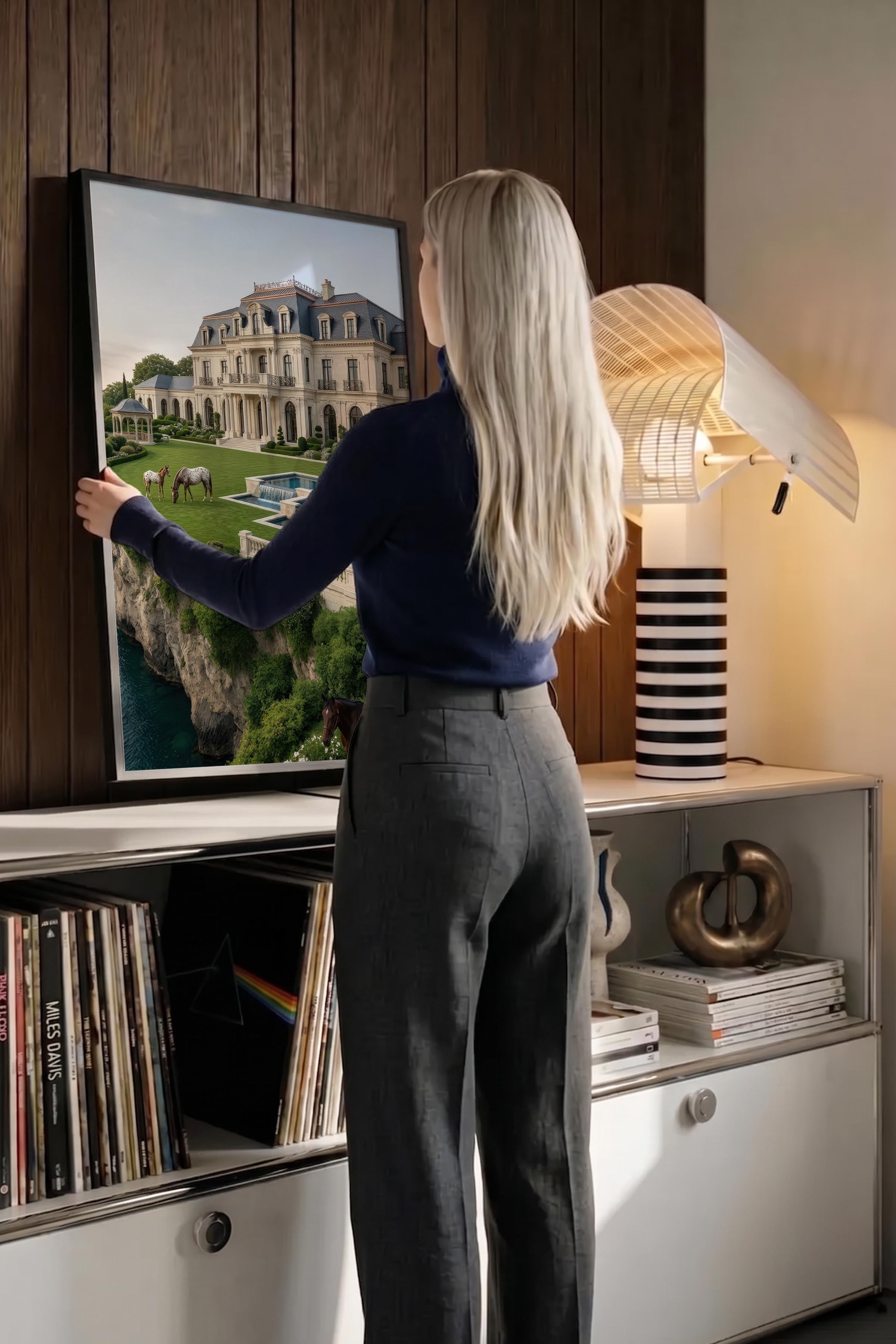 Köşk ve Atlar Posteri, Siyah Çerçeveli Poster, Old Money Serisi, NO:113135