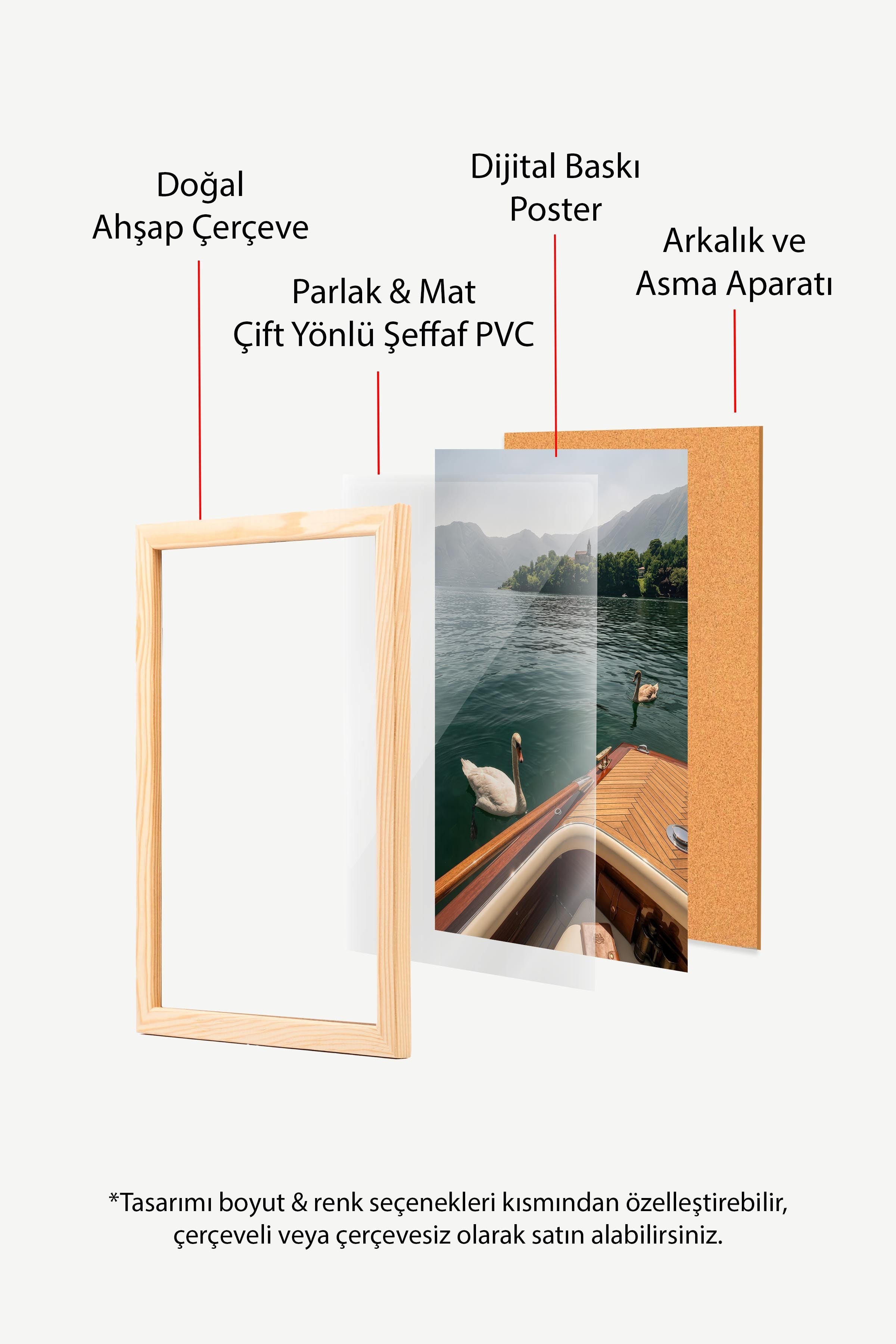 Kuğular ve Göl Manzarası Posteri, Ahşap Çerçeveli Poster, Old Money Serisi, NO:113174