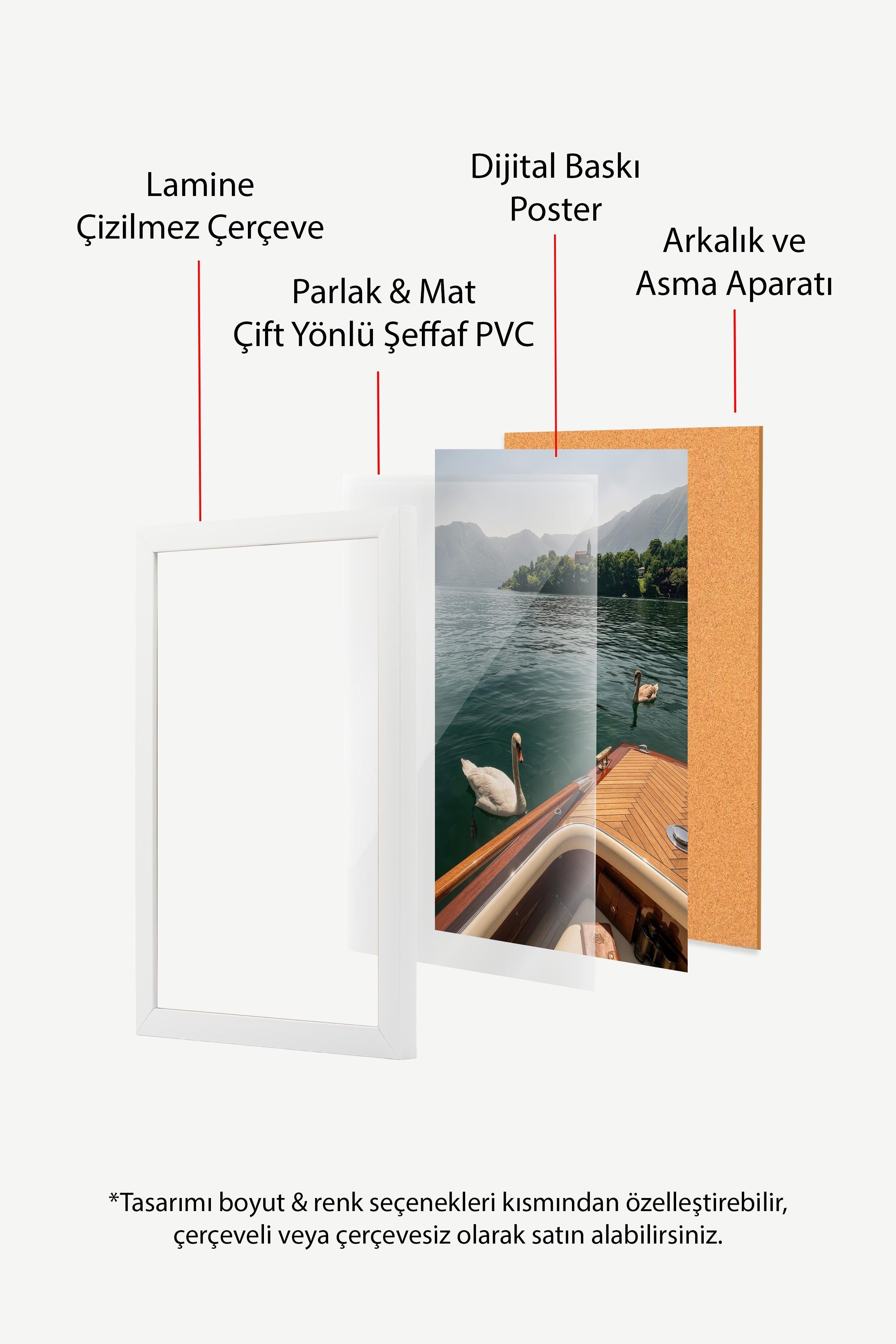 Kuğular ve Göl Manzarası Posteri, Beyaz Çerçeveli Poster, Old Money Serisi, NO:113174