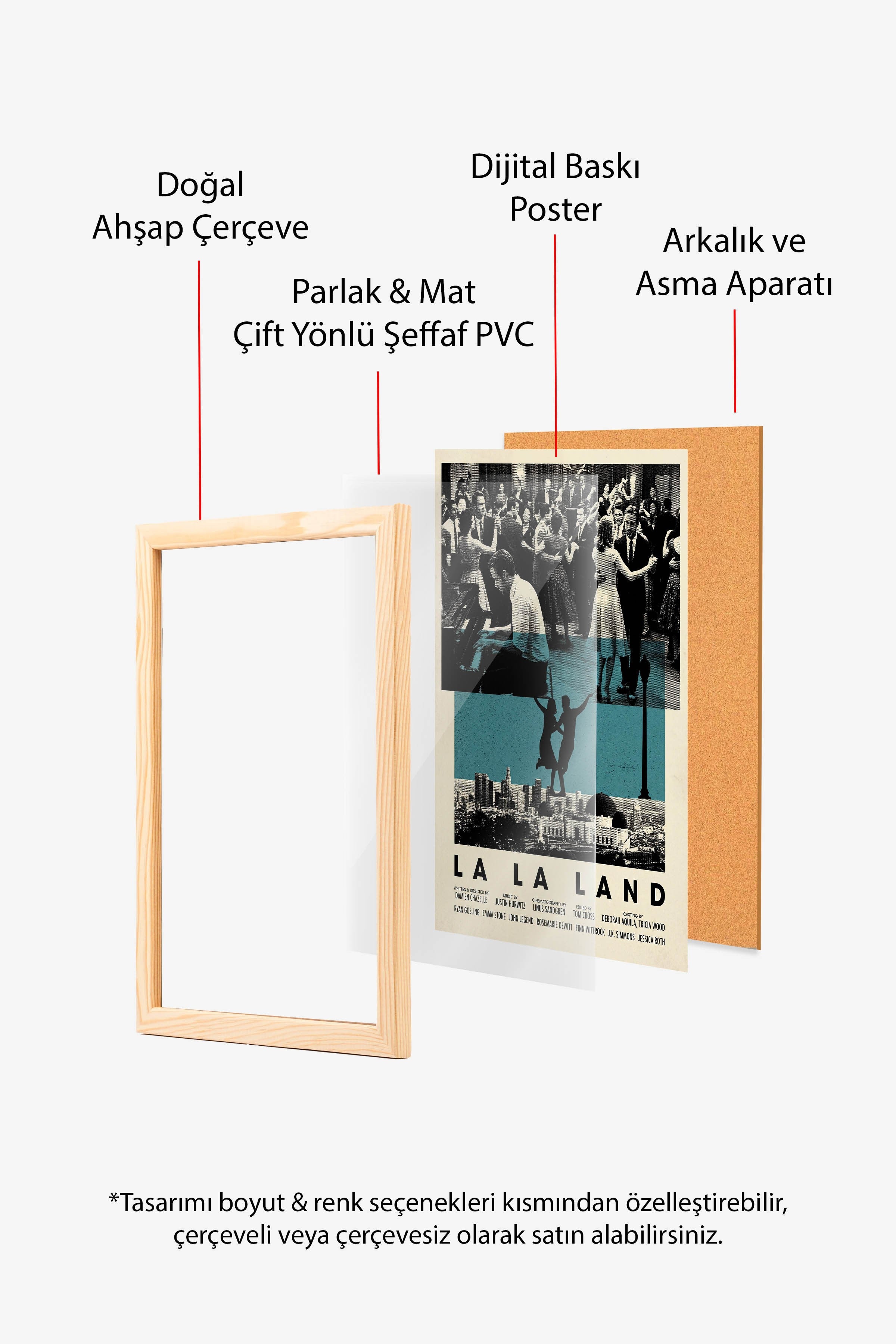 La La Land Ahşap Çerçeveli Poster, Sinema ve Dizi Tablo, Film Dizi Afişleri NO:112829